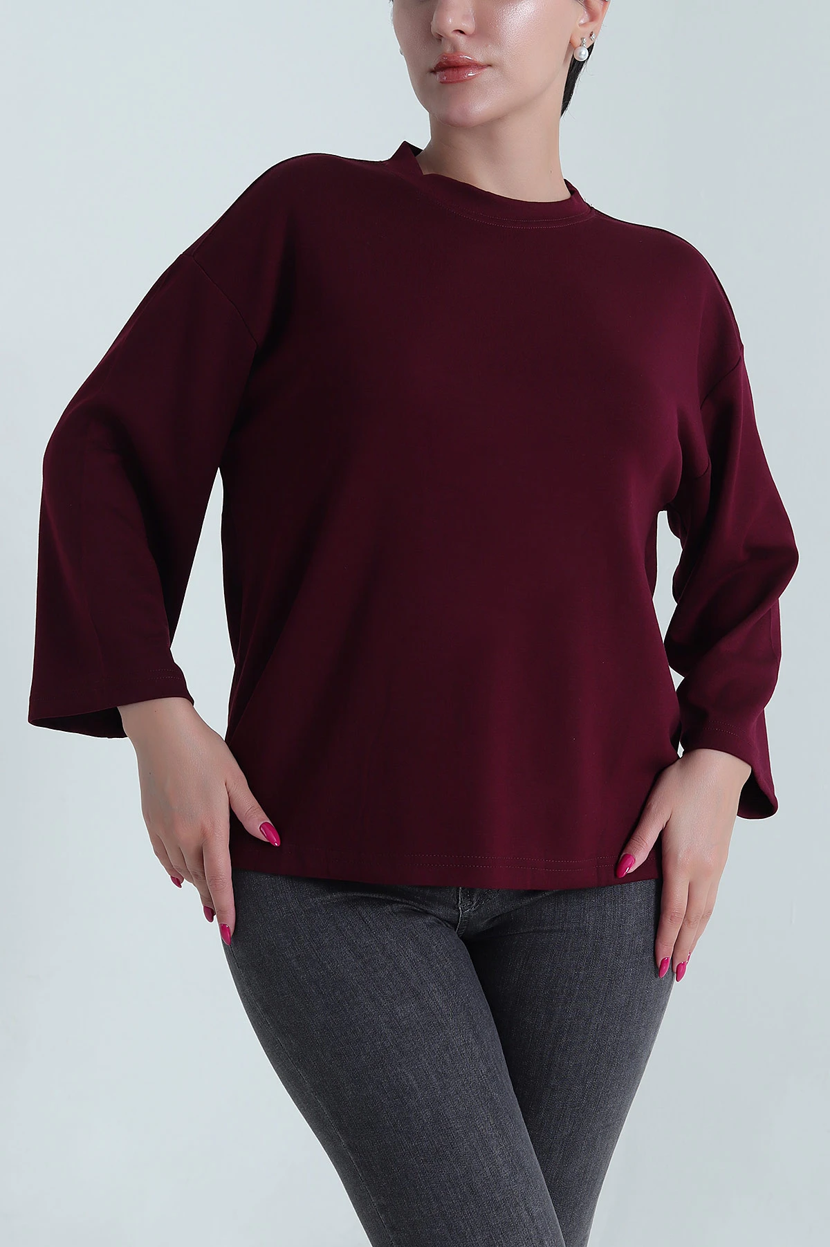 Bordo Truvakar Kol Modal Kadın Tişört 474705