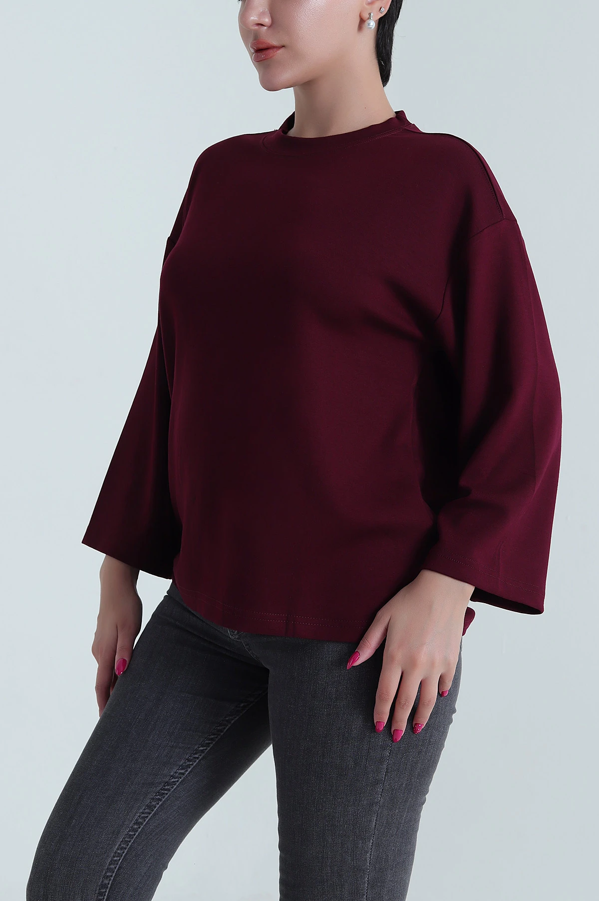 Bordo Truvakar Kol Modal Kadın Tişört 474705