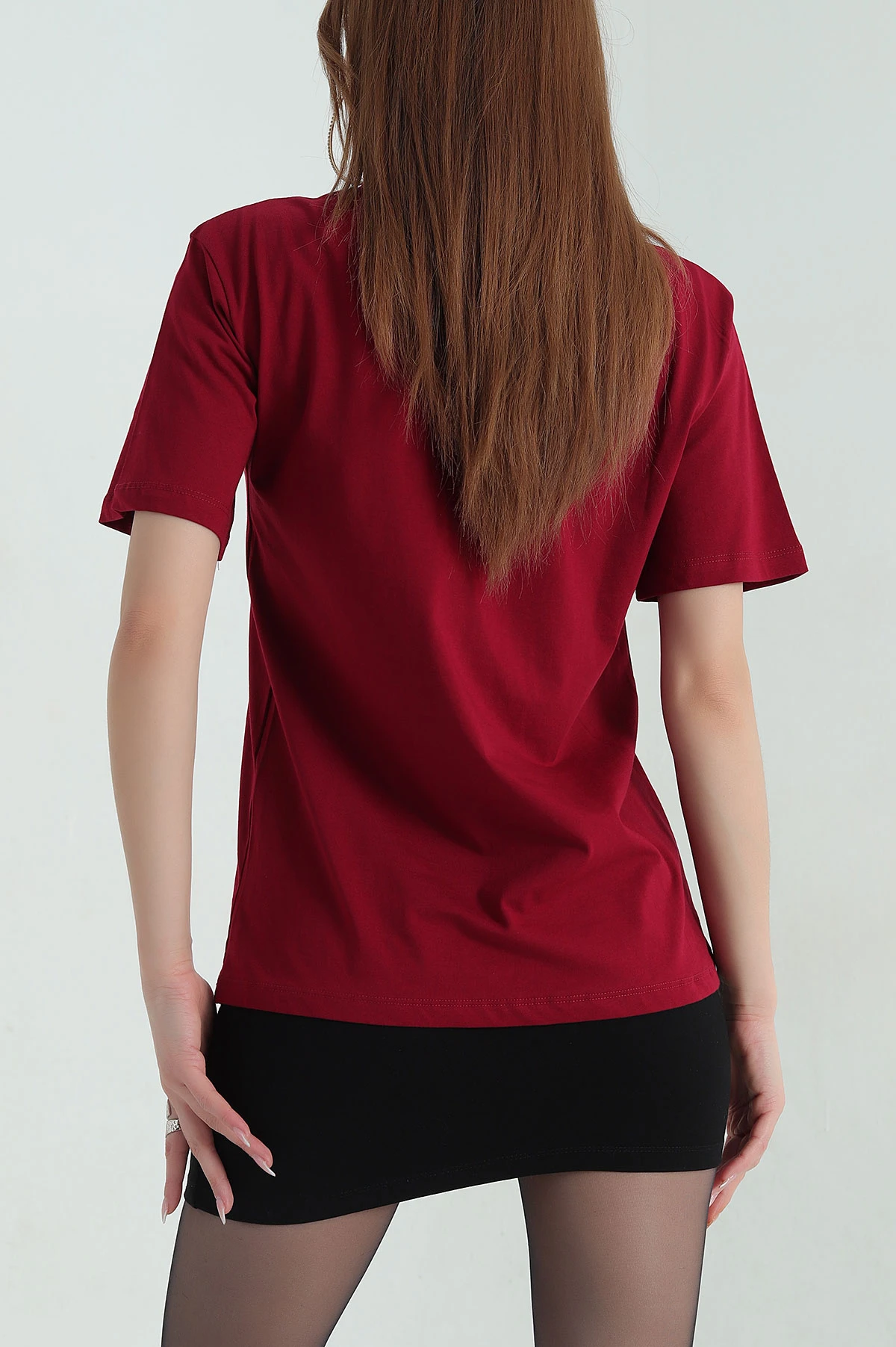 Bordo Tül Fiyonk Detay Kadın Tişört 357203