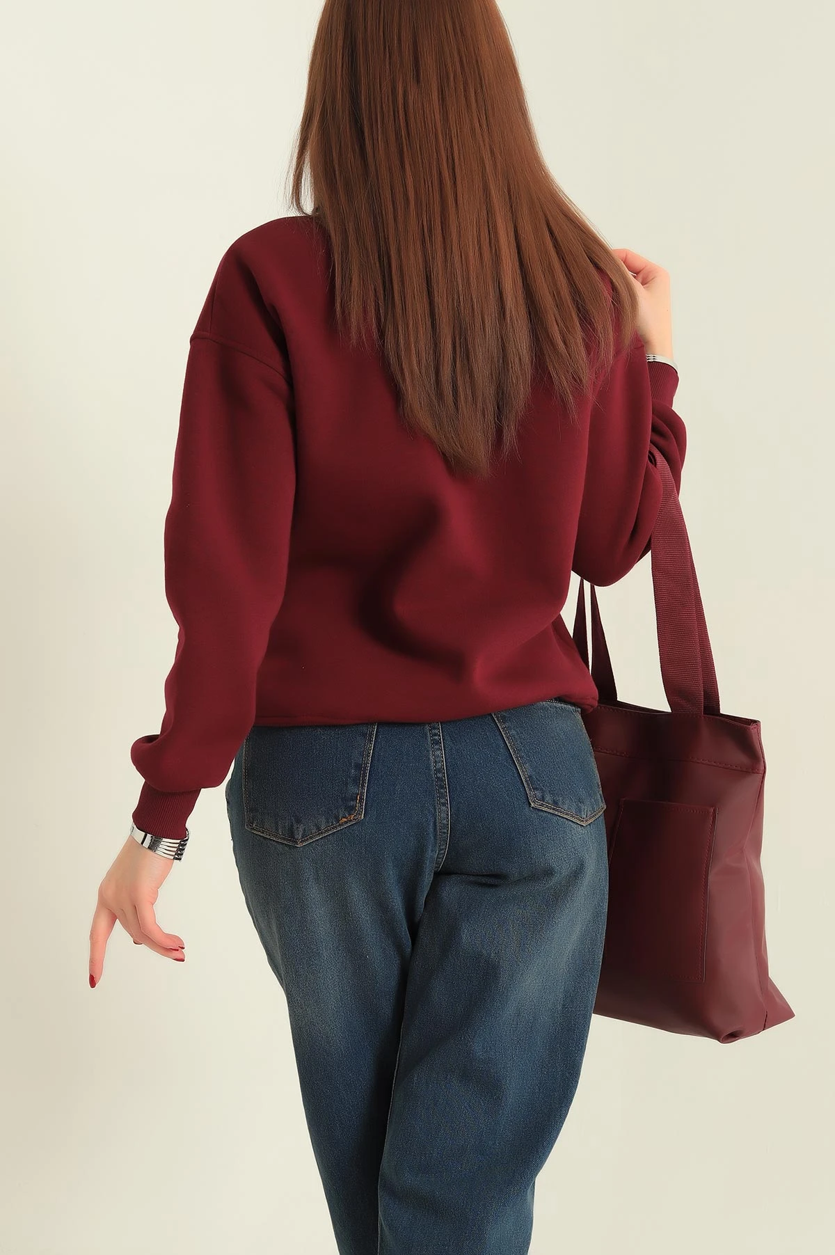 Bordo Üç İp İçi Şardonlu Bayan Sweat 333090