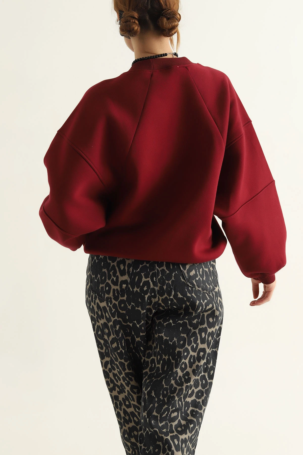 Bordo Üç İp Şardonlu Bayan Sweat 313211