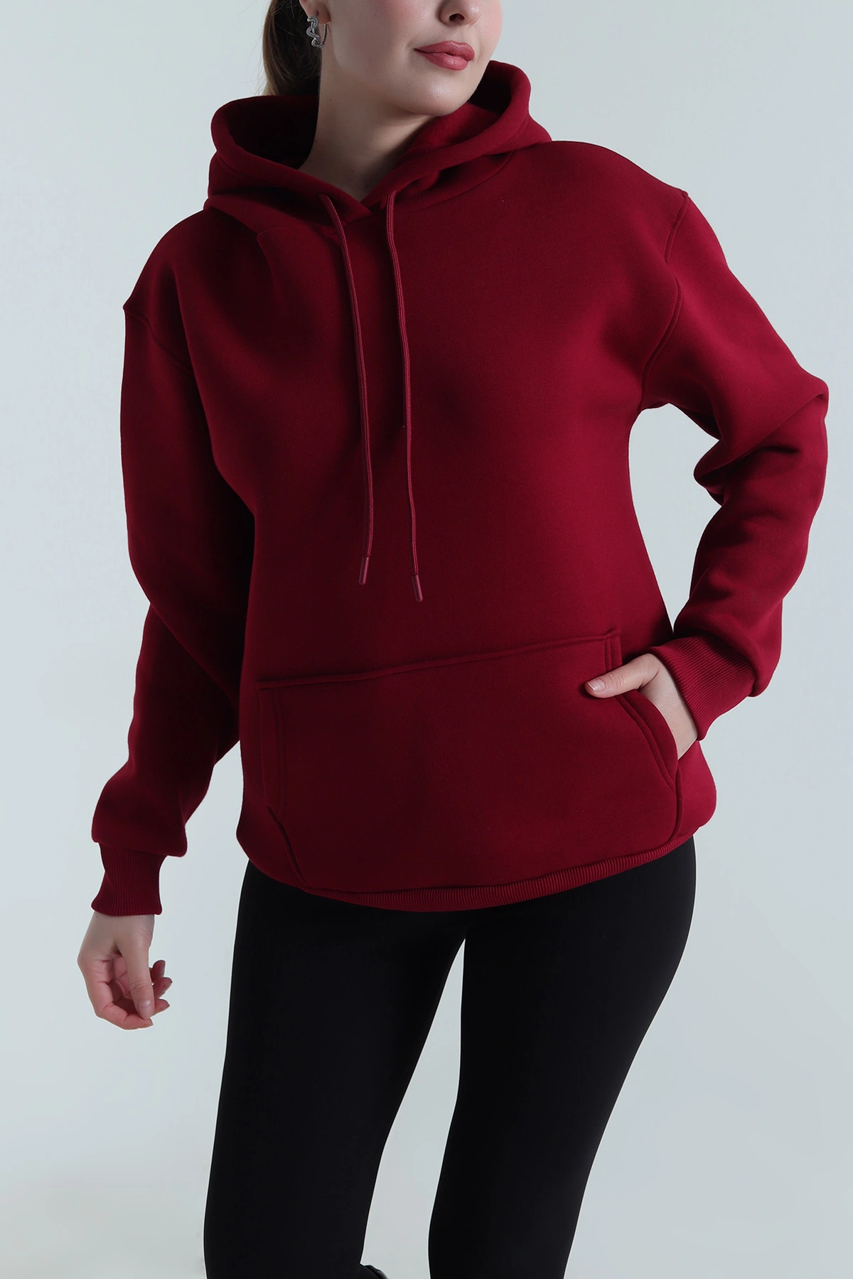Bordo Üç İplik Şardonlu Kadın Sweat 496729