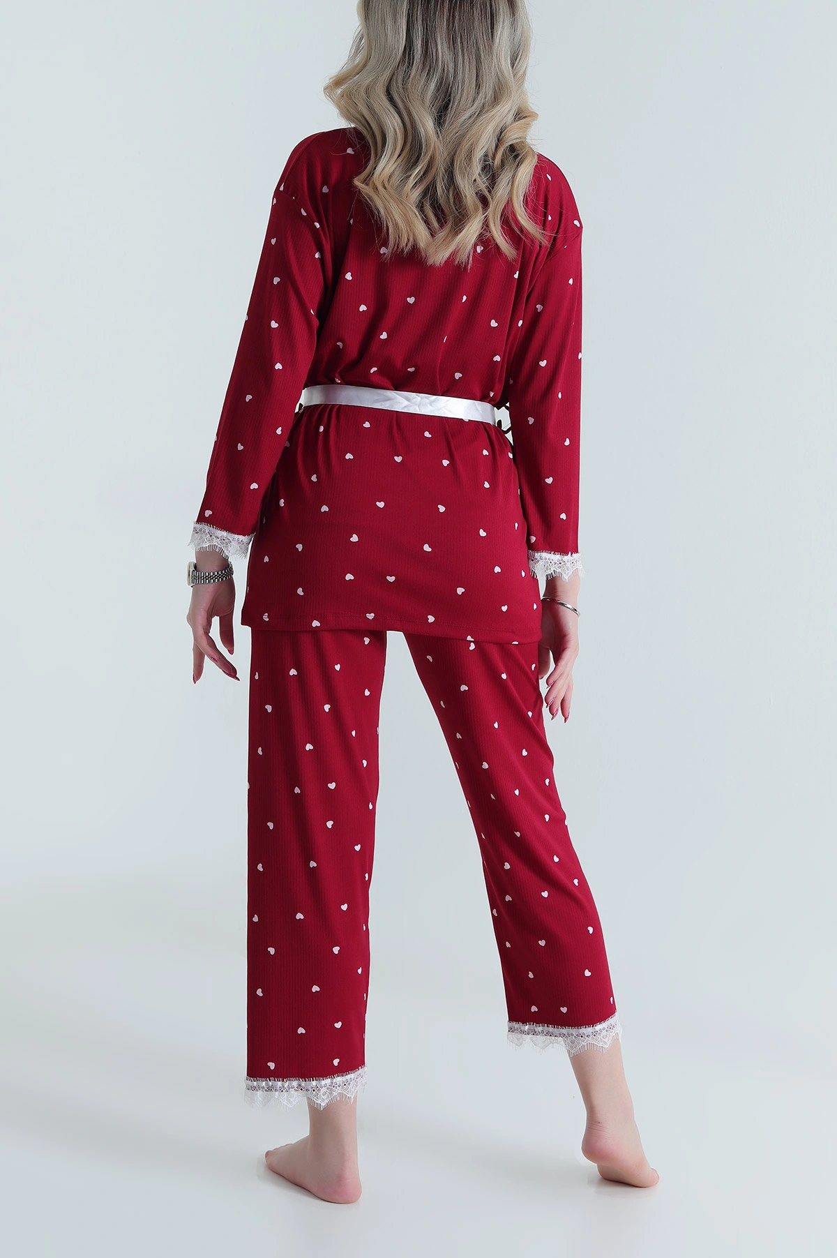 Bordo Üçlü Sleepy Kadın Sabahlık Pijama Takımı 476889