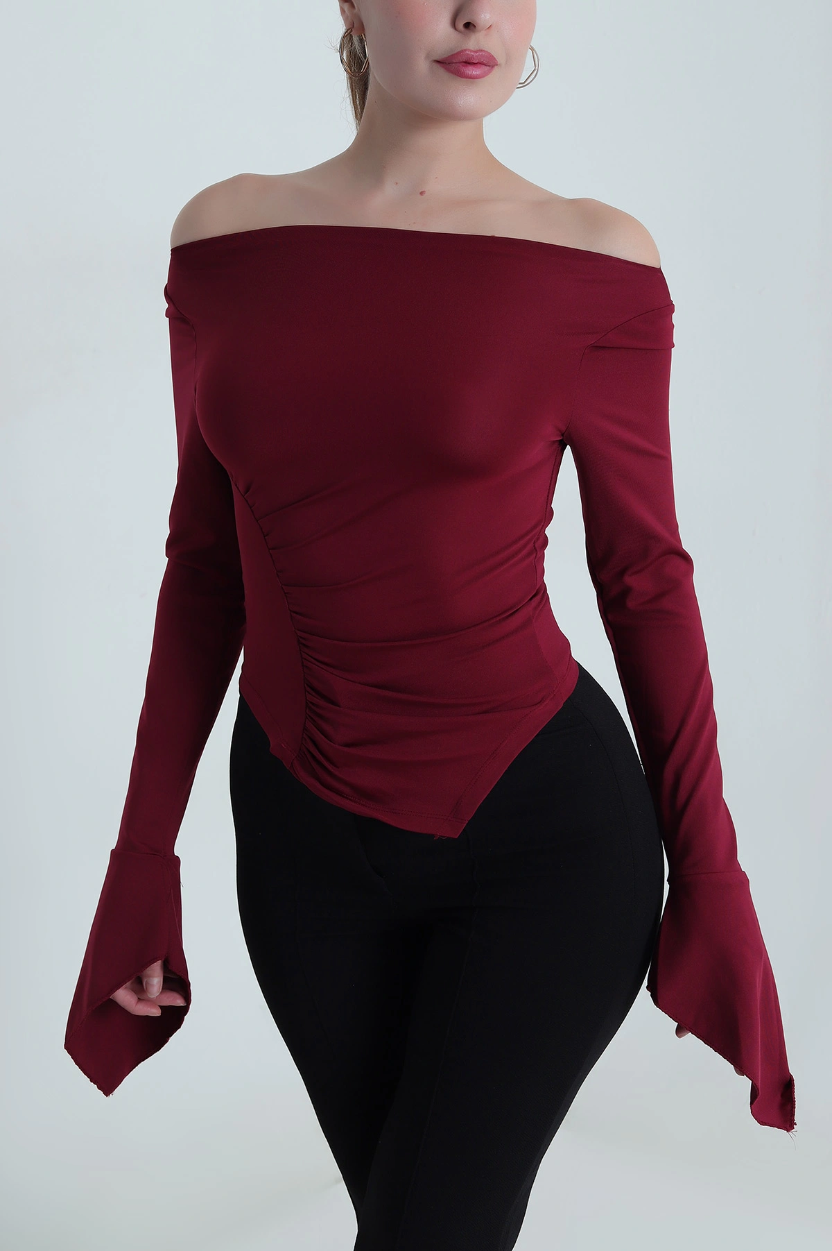 Bordo Uzun Kollu Dalgıç Kadın Bluz 484342