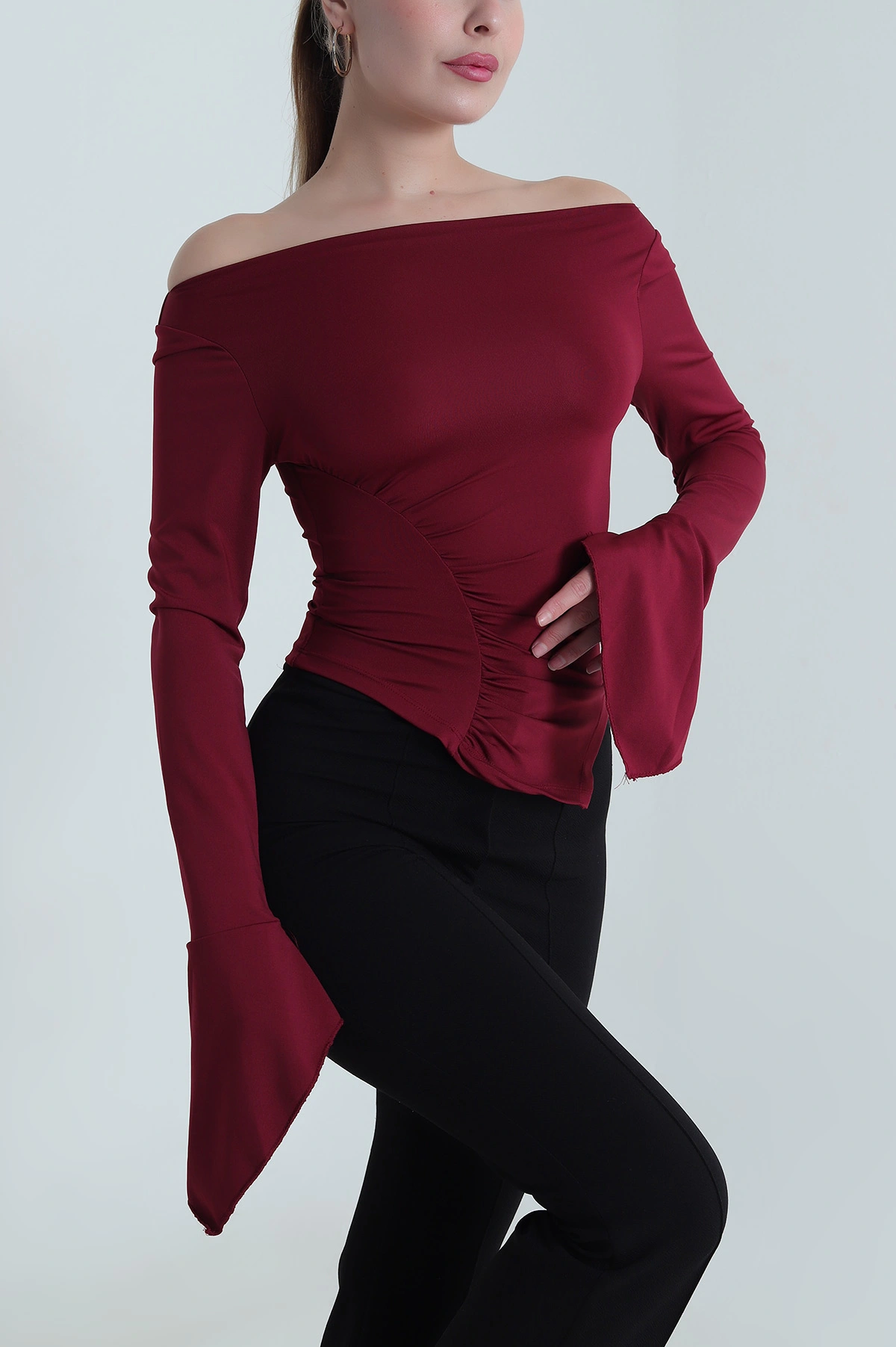 Bordo Uzun Kollu Dalgıç Kadın Bluz 484342