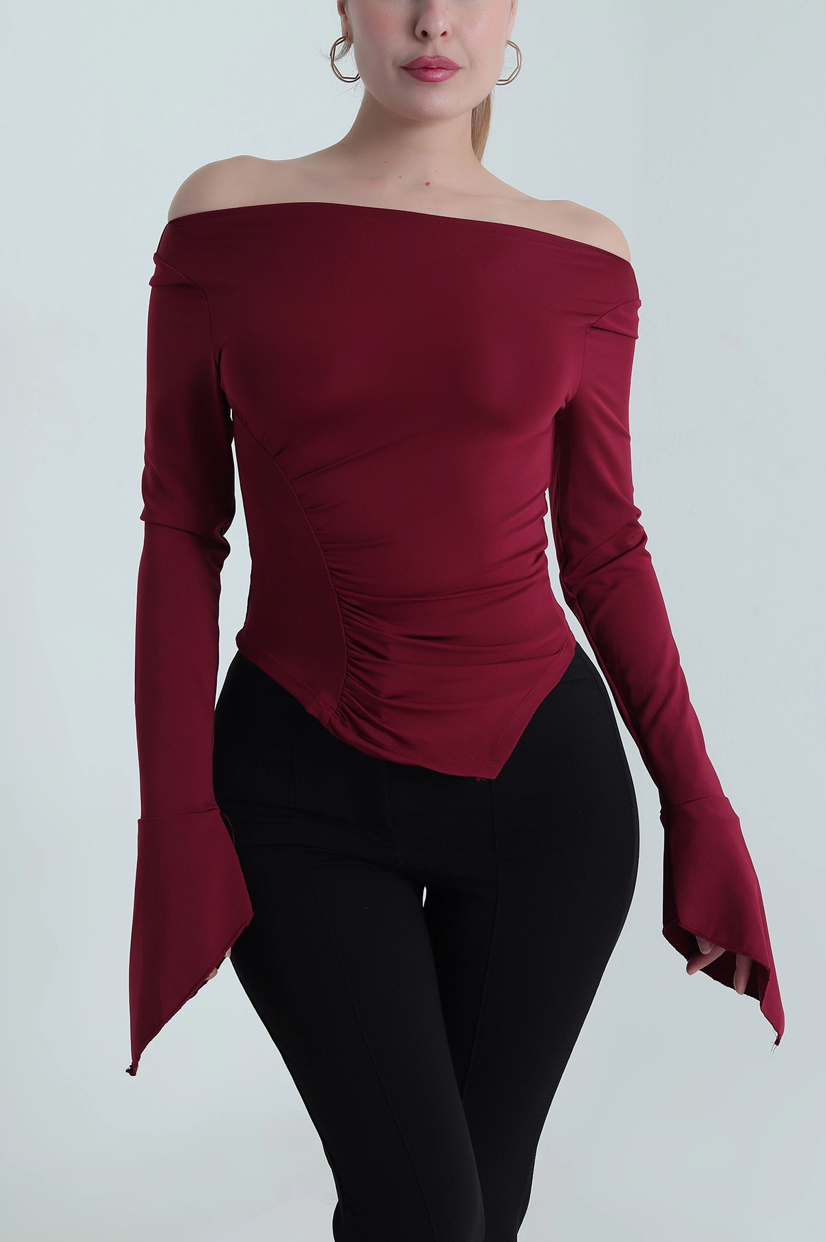 Bordo Uzun Kollu Dalgıç Kadın Bluz 484342