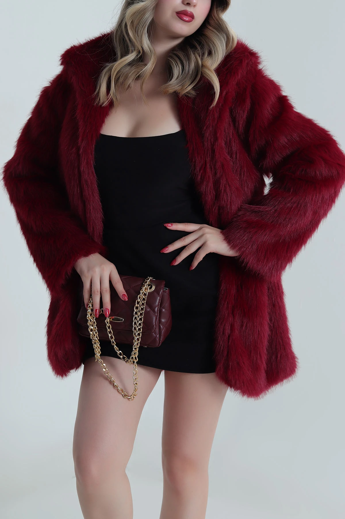 Bordo Uzun Lolita Astarlı Kadın Kürk 484222