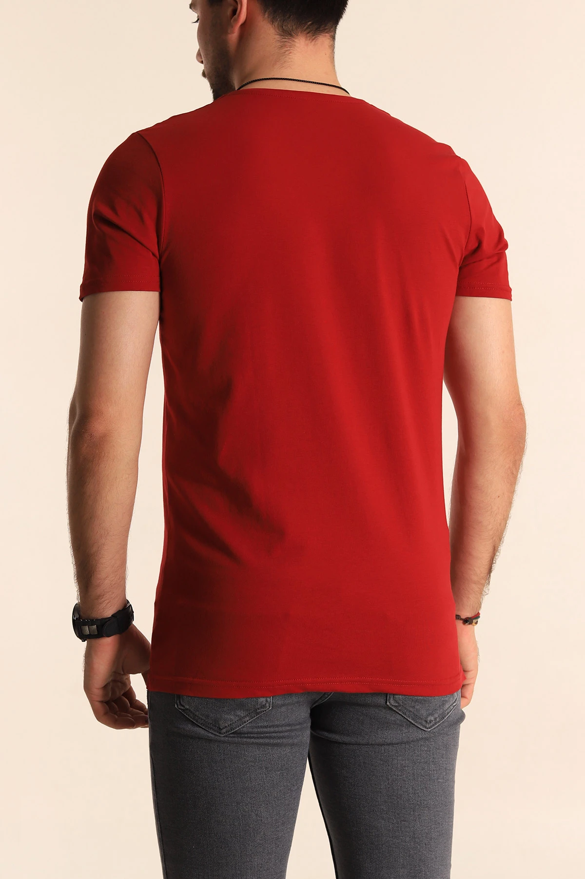 Bordo V Yaka Basic Erkek Tişört 190474