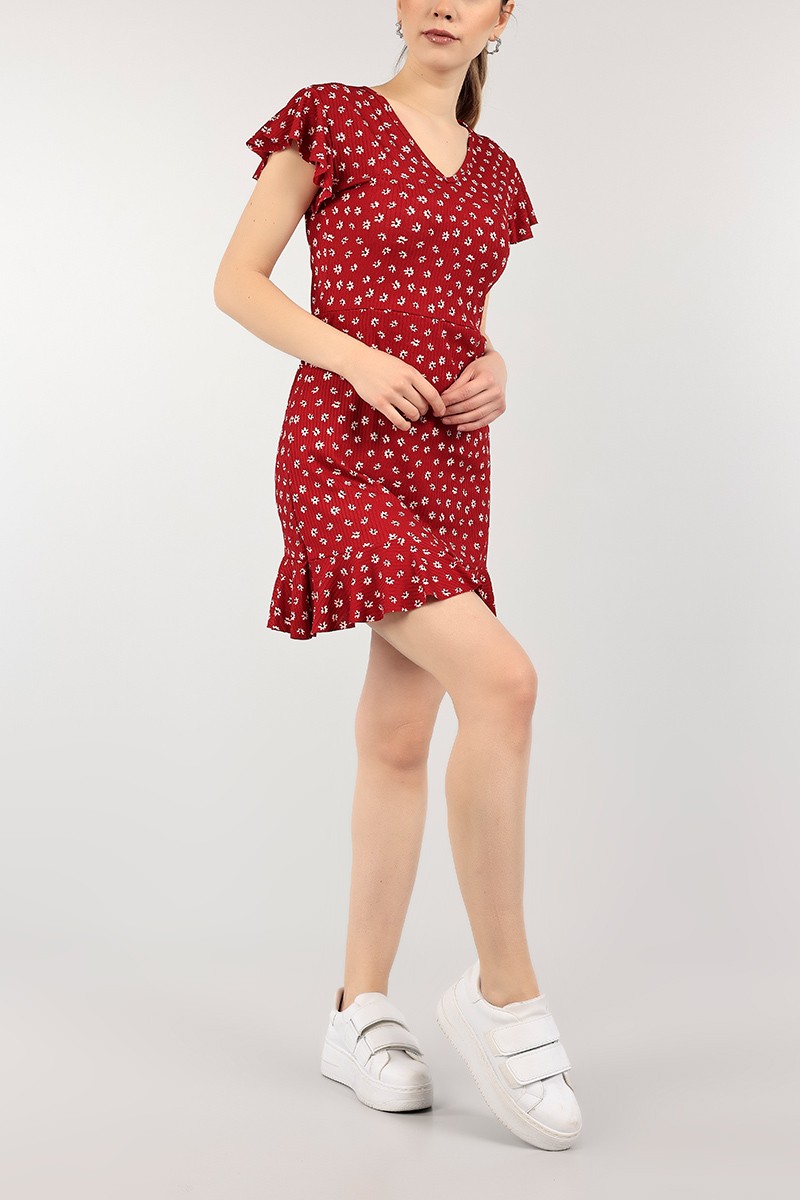 Bordo V Yaka Elbise 102722