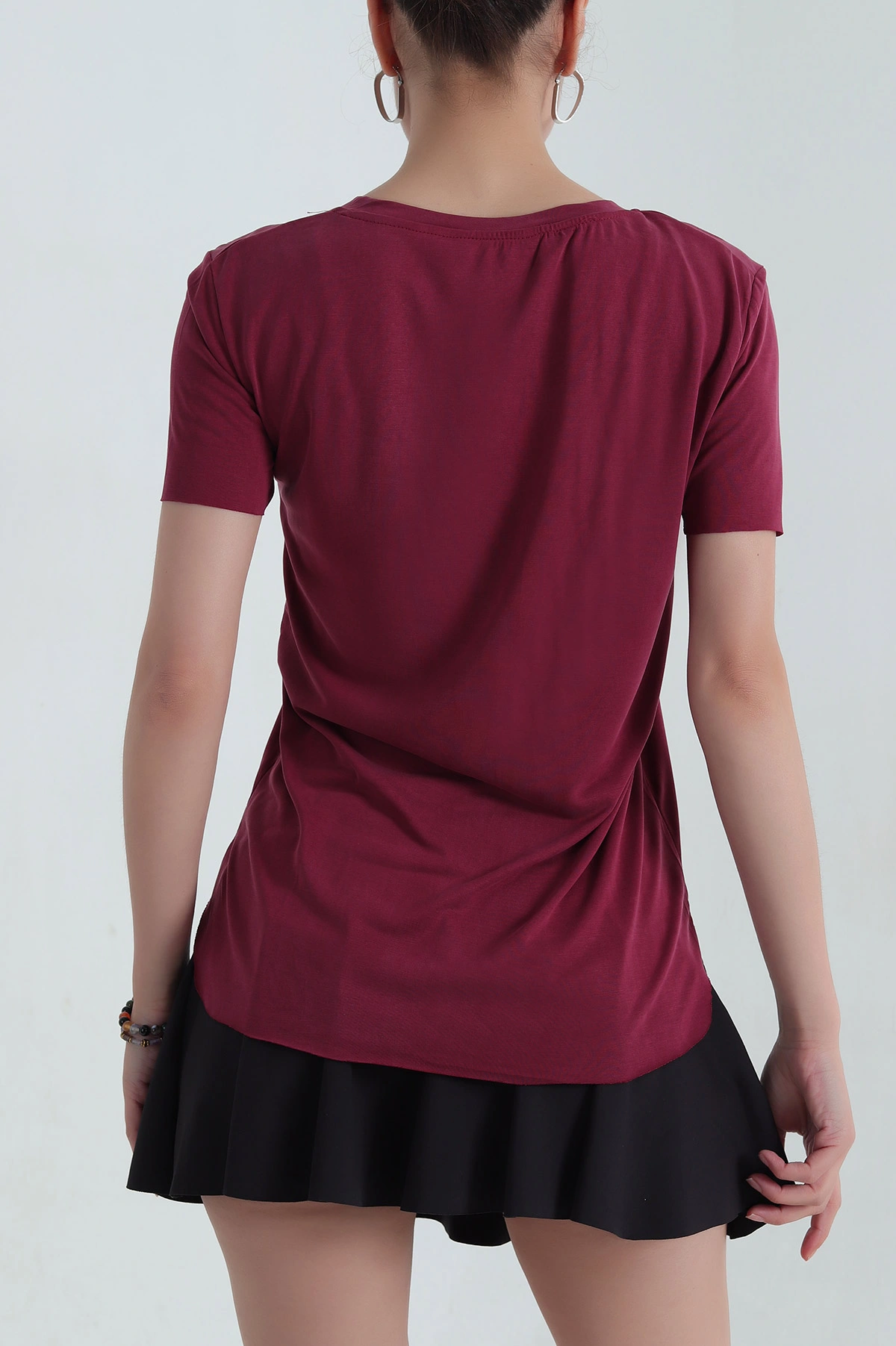 Bordo V Yaka modal Kadın Tişört 381276