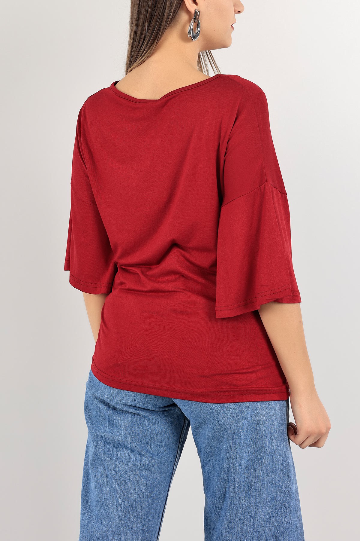 Bordo V Yaka Likralı Bluz 110502
