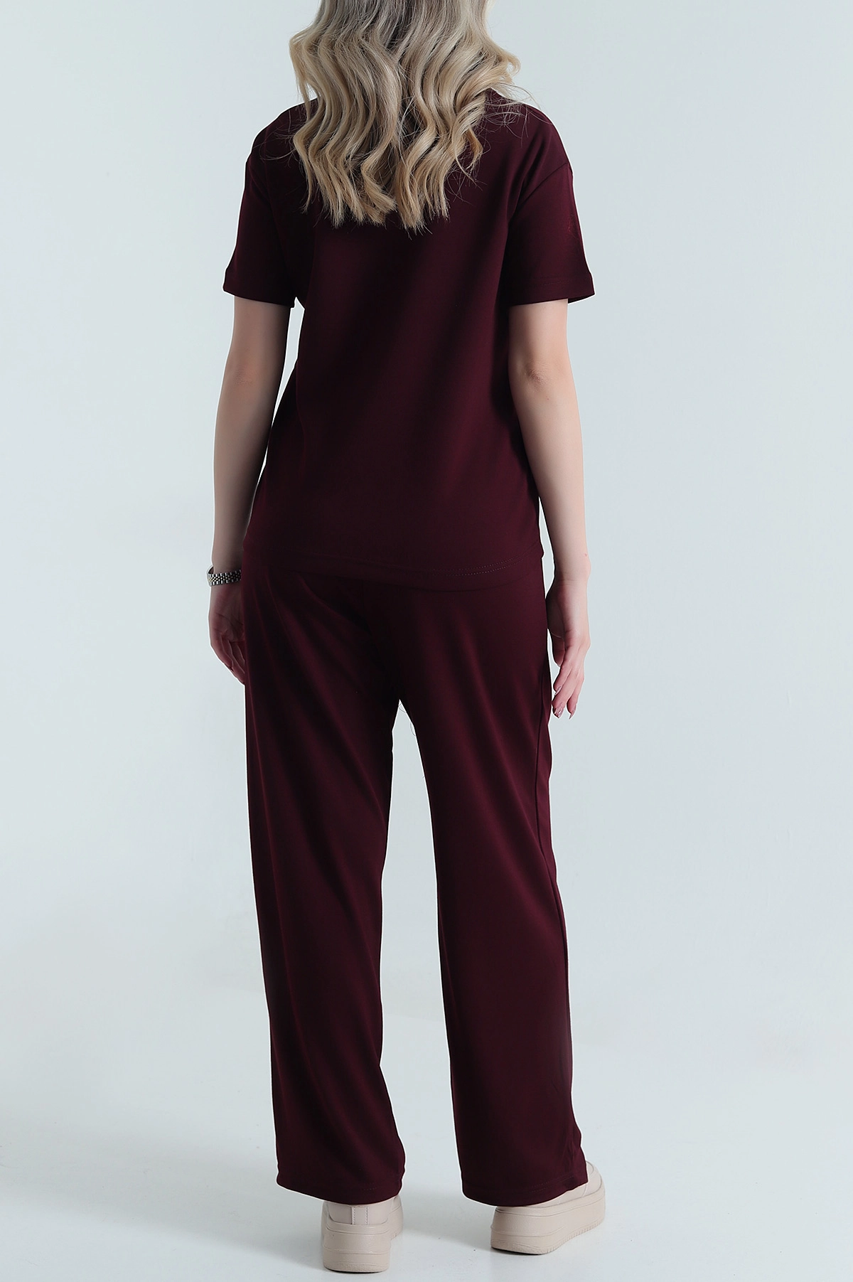 Bordo V Yaka Modal Kadın İkili Takım 478388