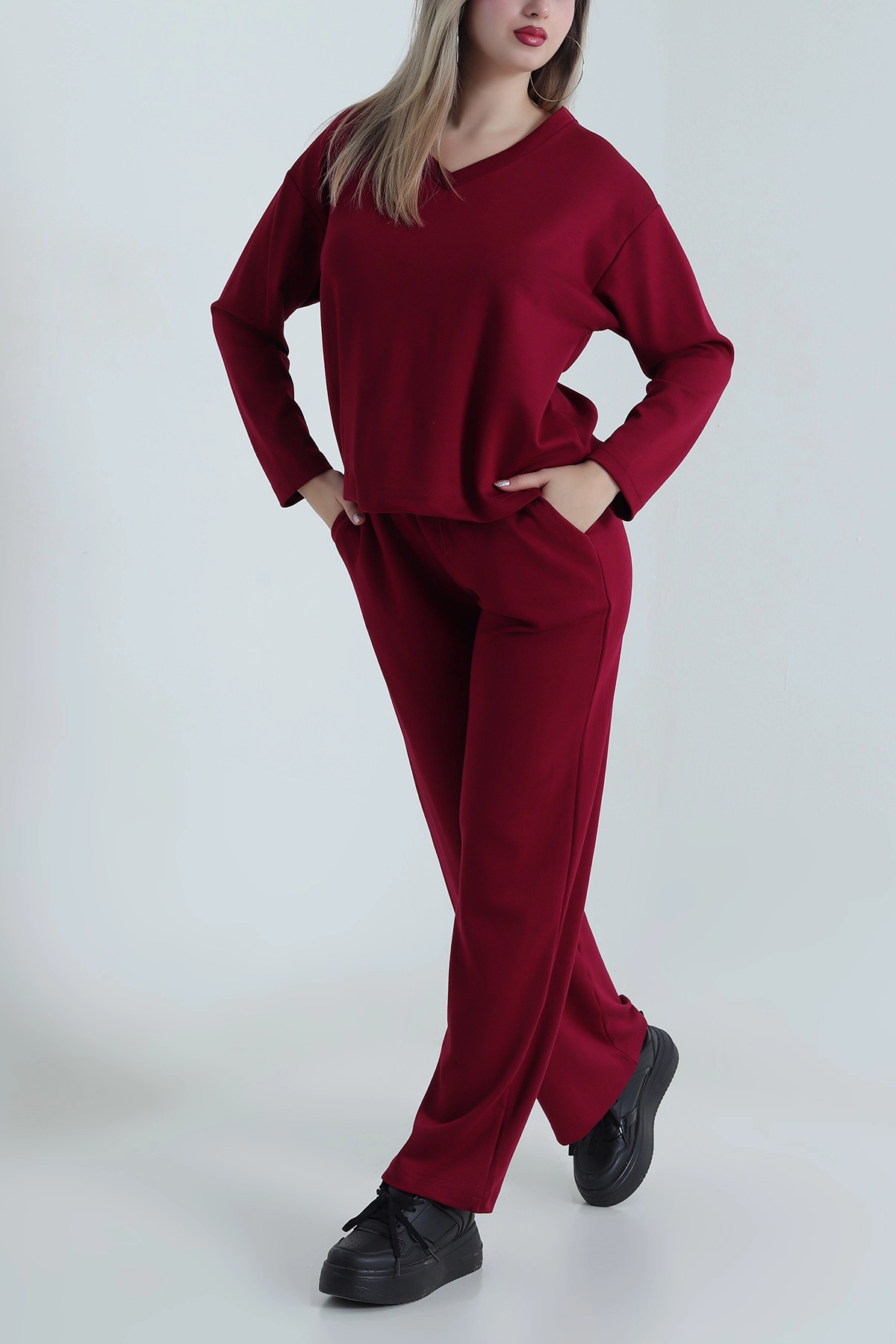 Bordo V Yaka Modal Kadın İkili Takım 488395