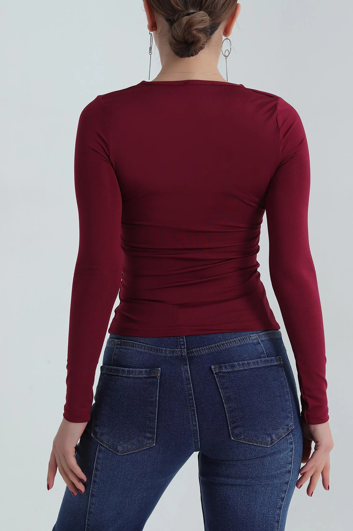 Bordo V Yaka Sandy Kadın Bluz 404888