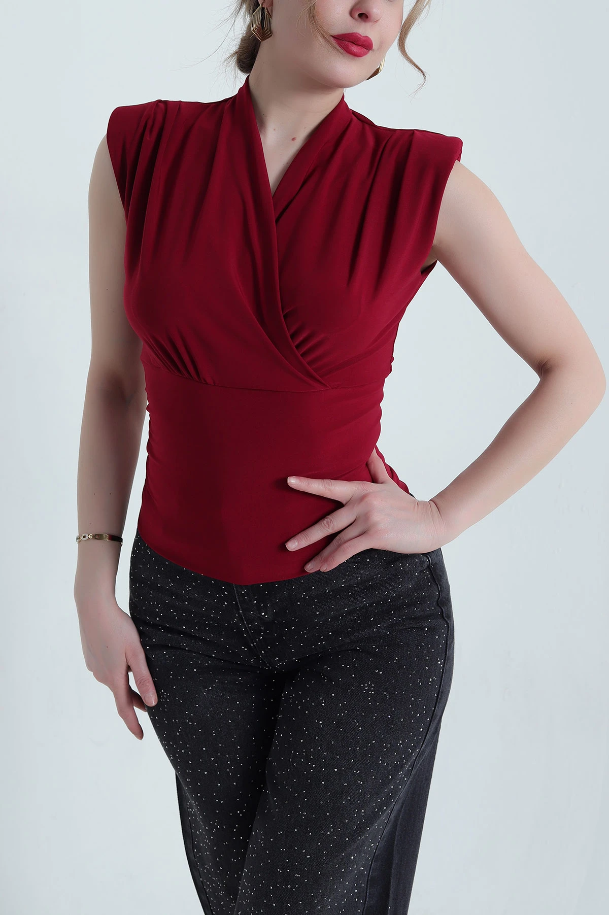 Bordo Vatkalı Sandy Kadın Bluz 441594
