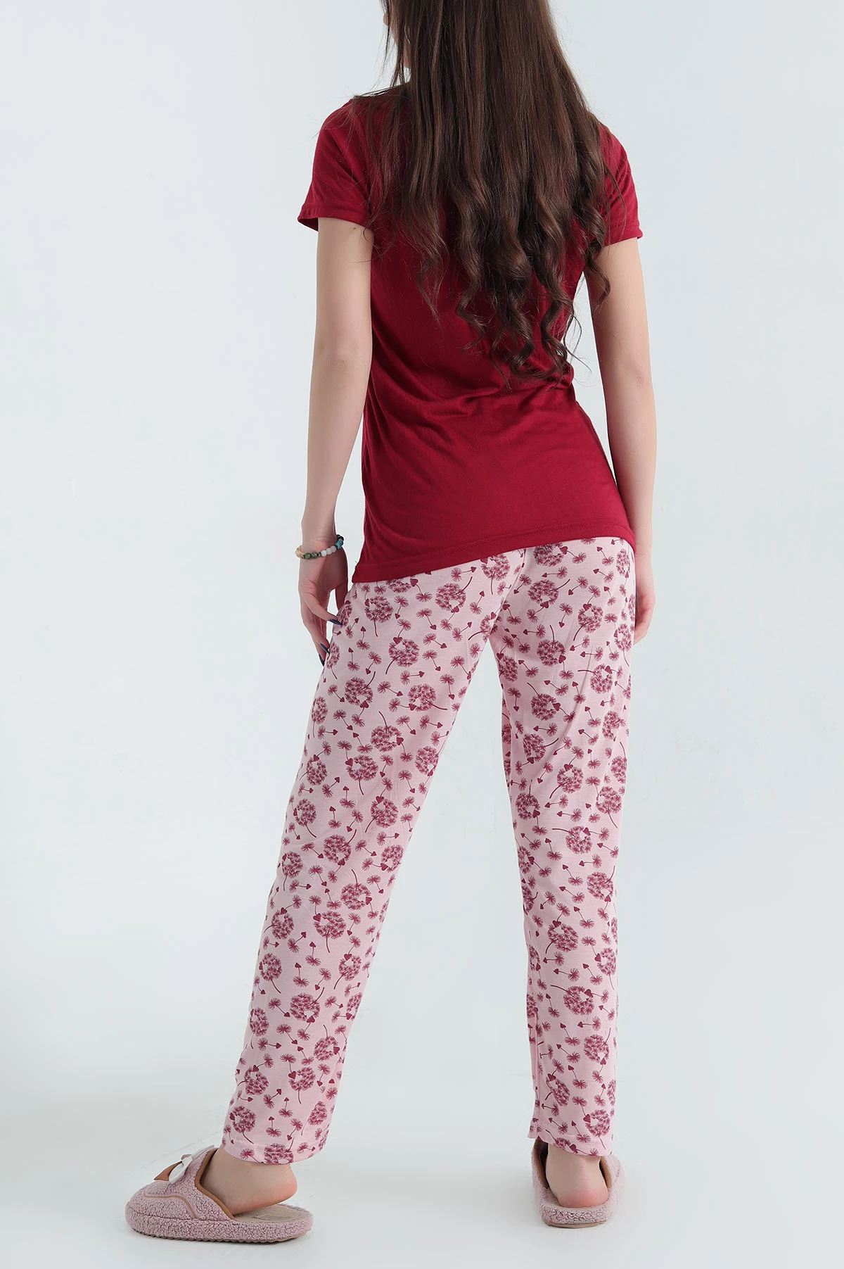 Bordo Viskon Kısa Kol Bayan Pijama Takımı 338230