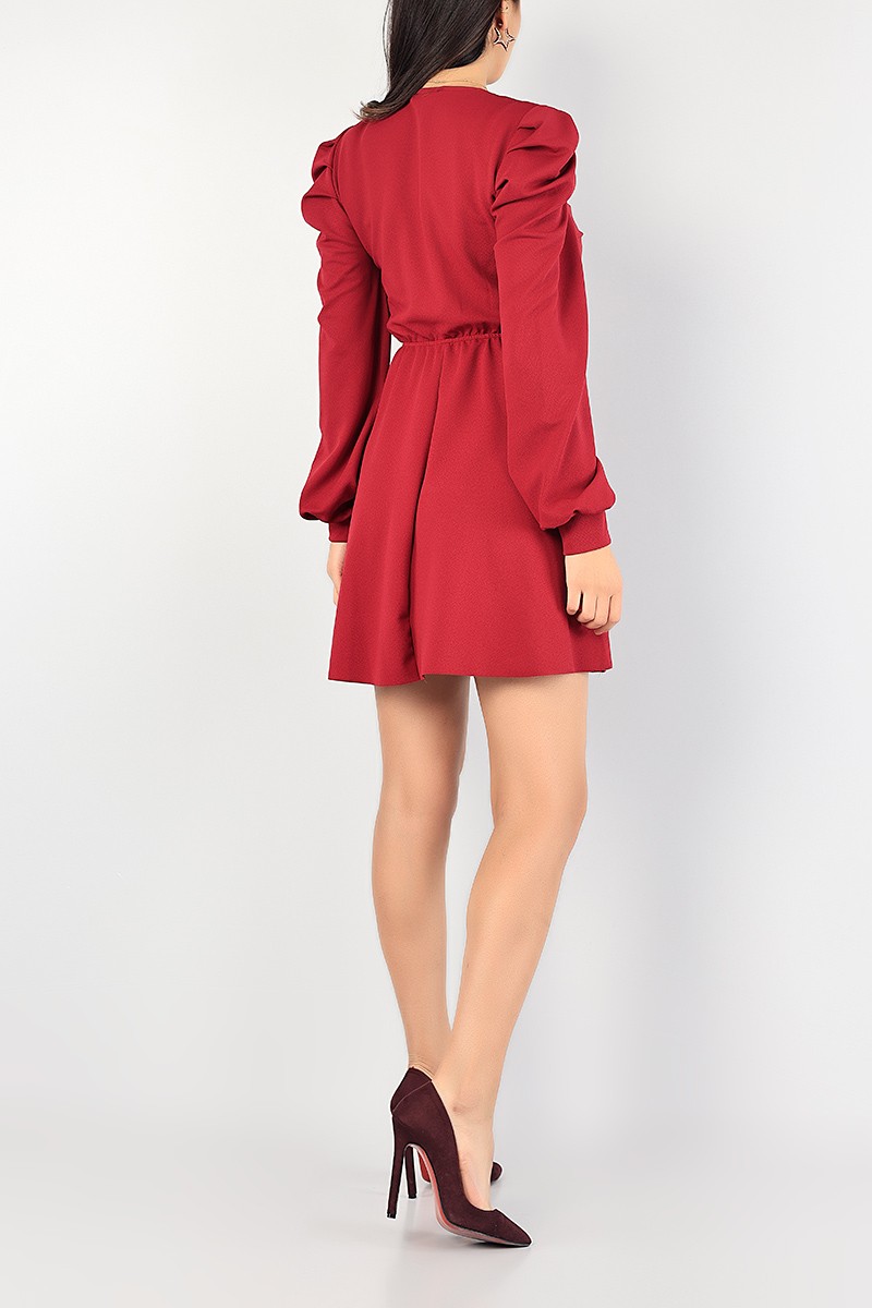 Bordo Volanlı Beli Lastikli Abiye 85815