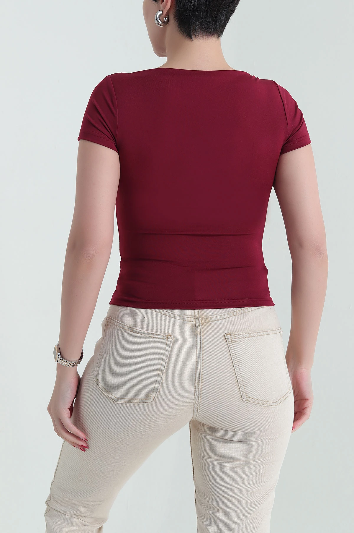 Bordo Yaka Detay Scuba Kadın Bluz 432223