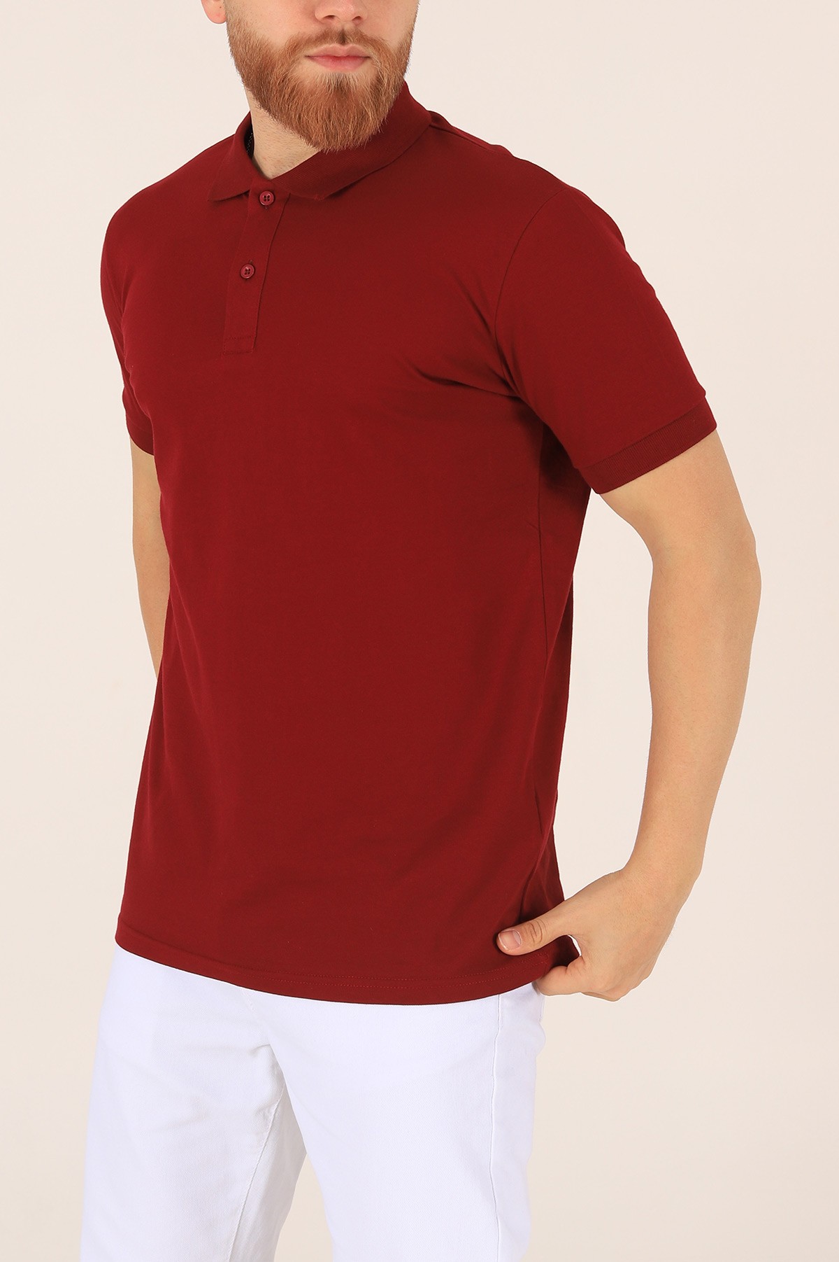 Bordo Yakalı Lakost Kumaş Erkek Tişört 174325
