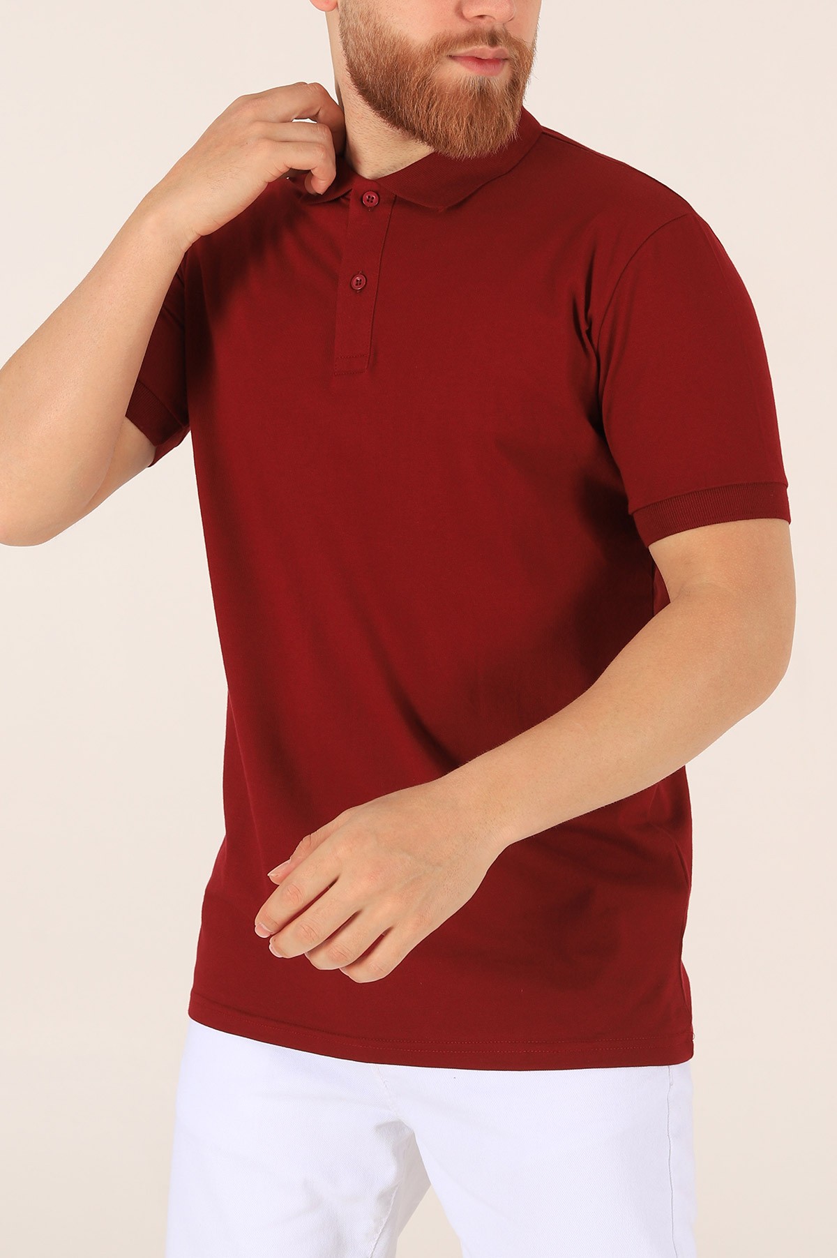 Bordo Yakalı Lakost Kumaş Erkek Tişört 174325