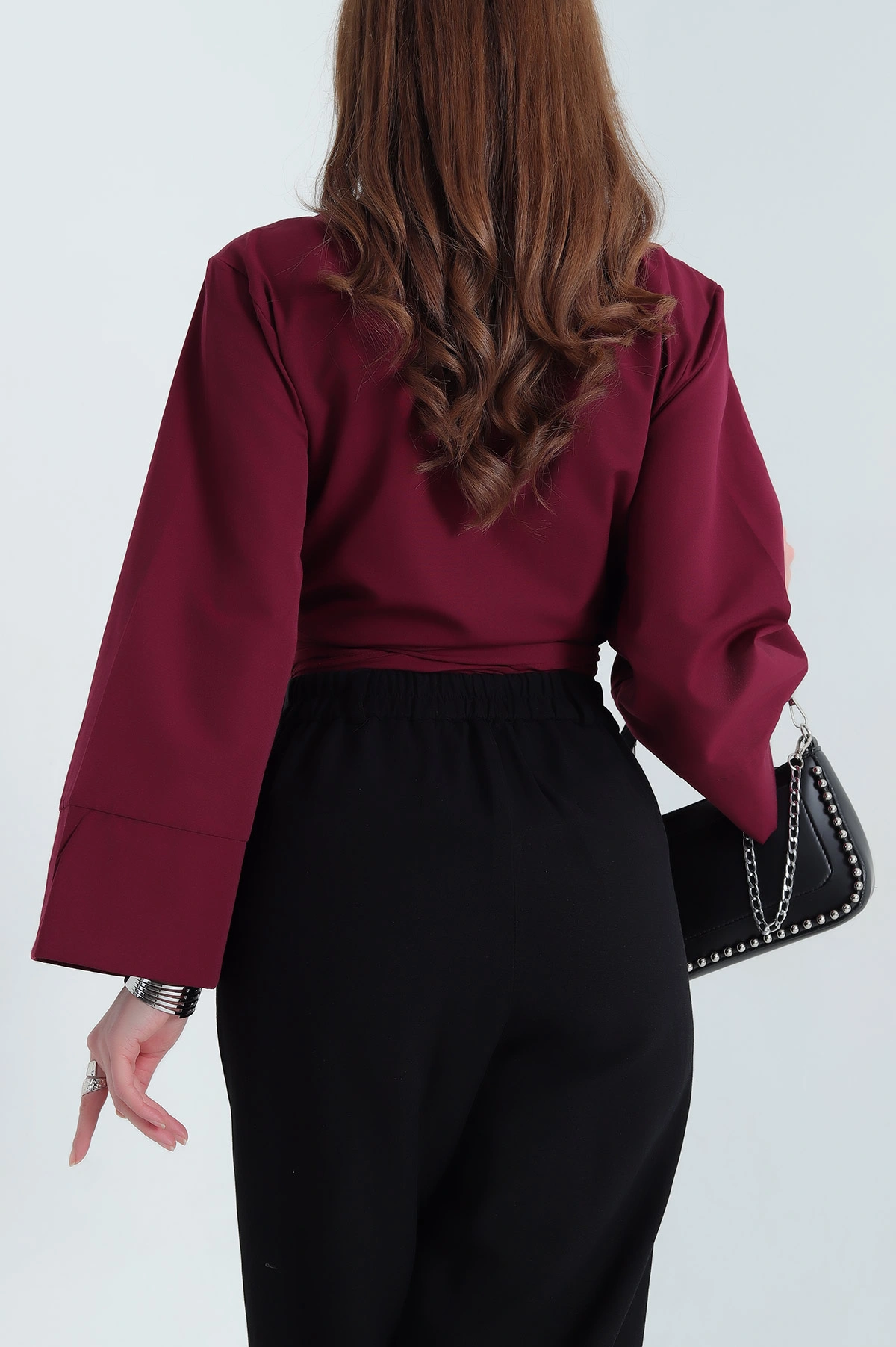 Bordo Yandan Bağlamalı Bayan Poplin Gömlek 337792