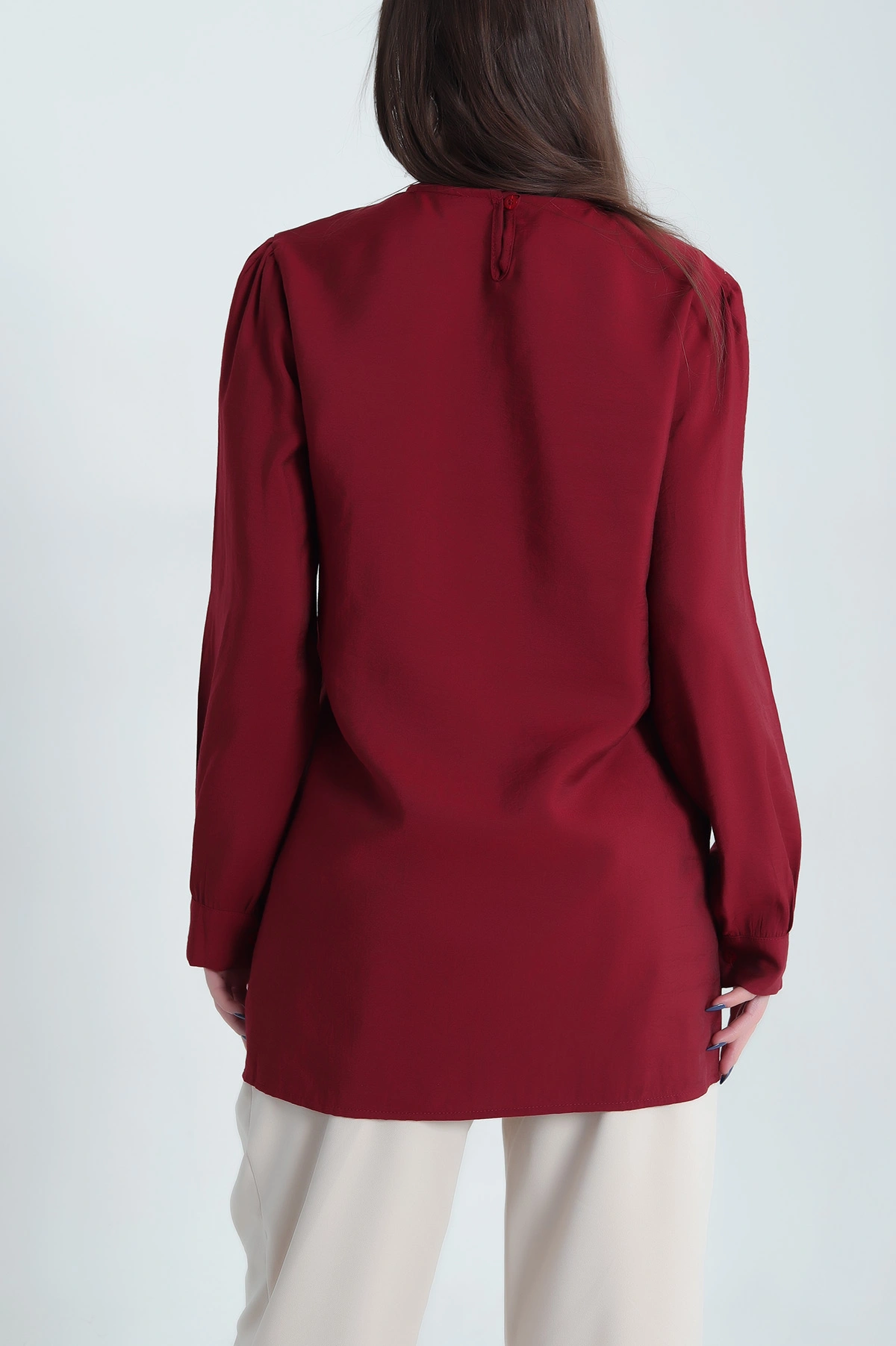 Bordo Yandan Bağlamlı Gömlek Bluz 338760