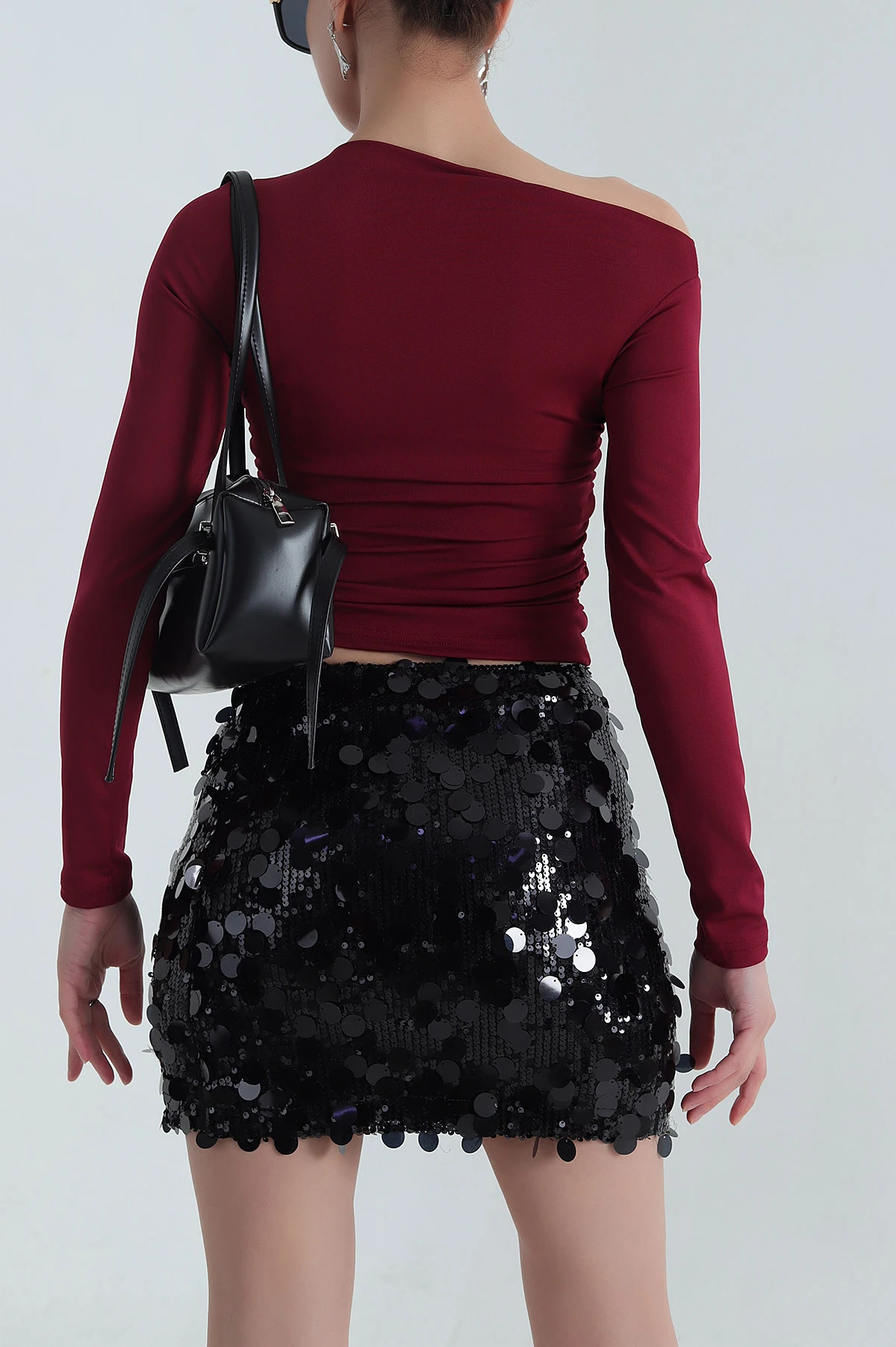 Bordo Yanı Büzgülü Sandy Kadın Bluz 387587