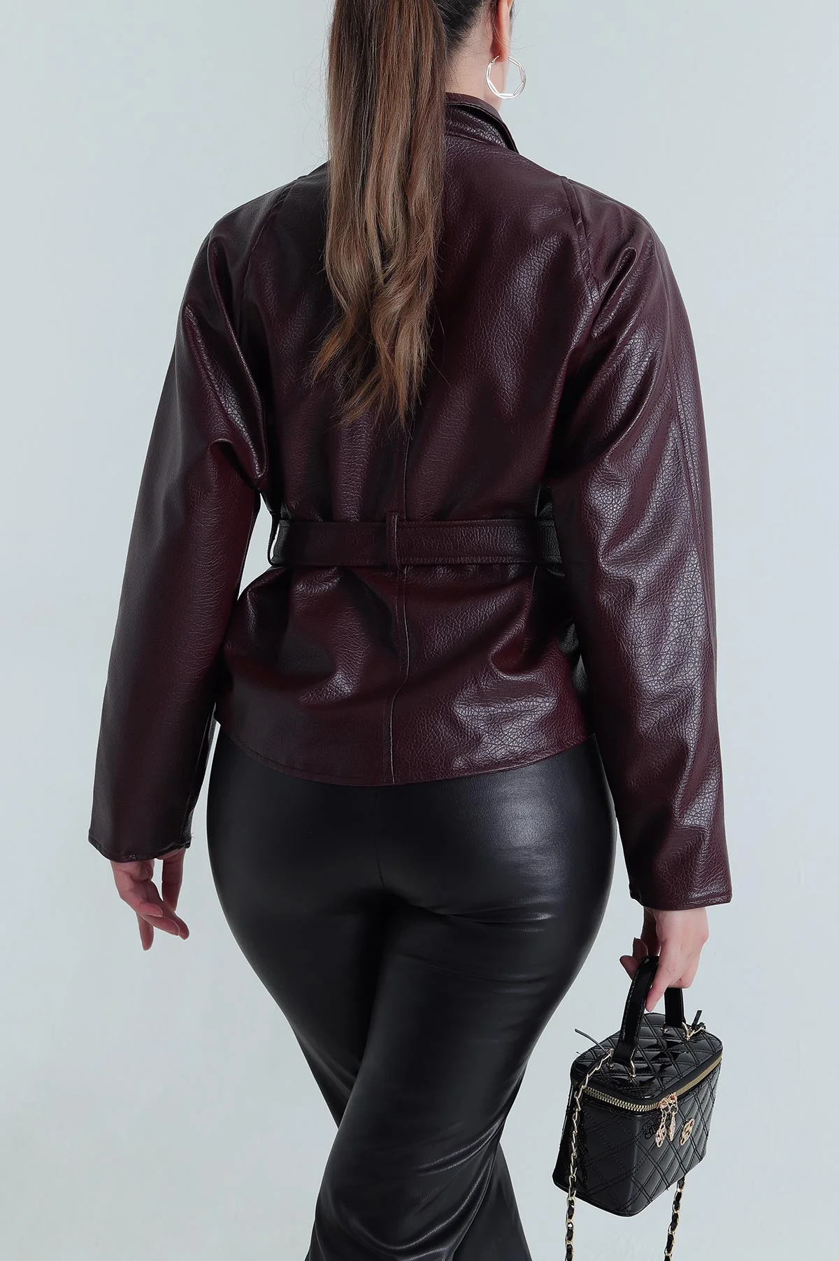 Bordo Yeni Sezon Kadın Deri Mont 484147