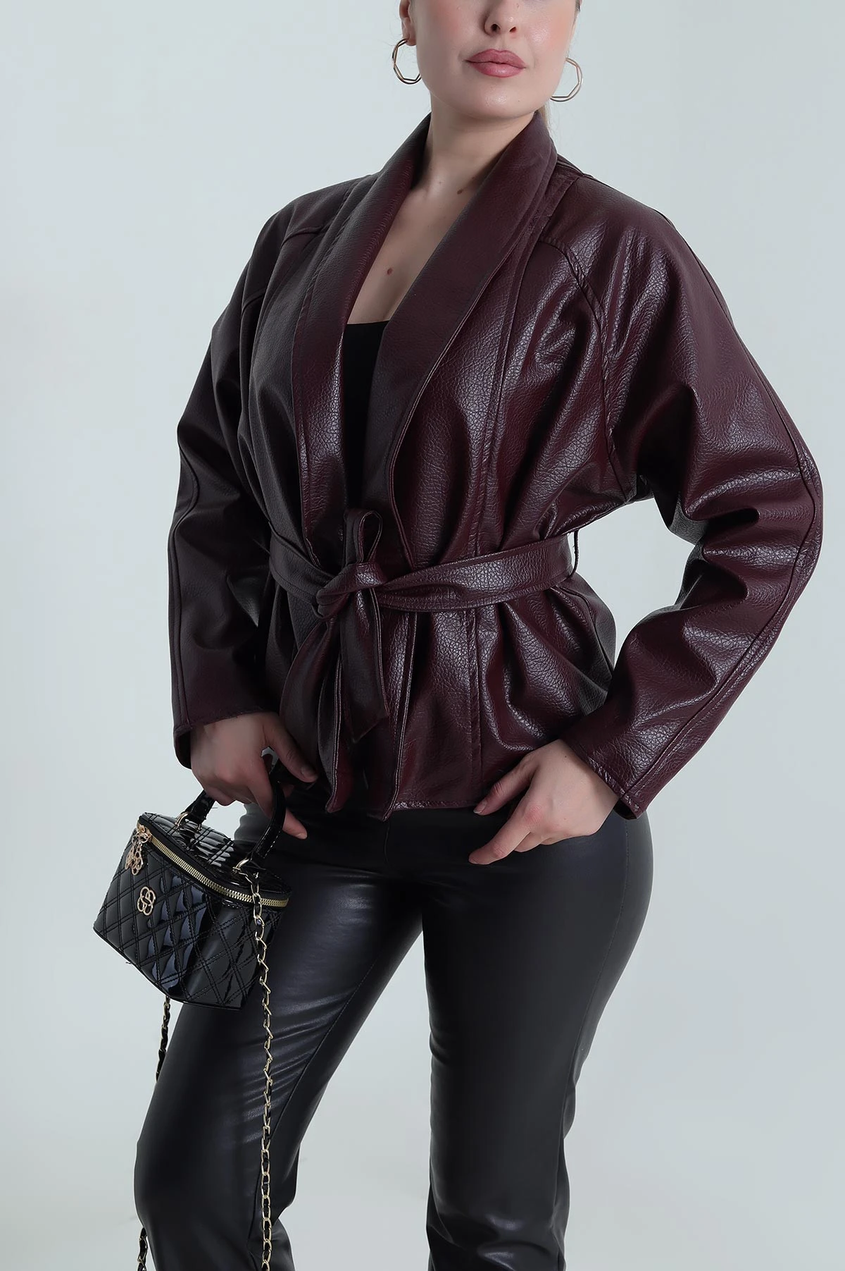 Bordo Yeni Sezon Kadın Deri Mont 484147