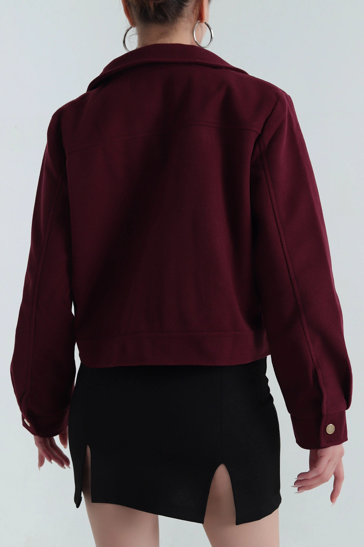 Bordo Yeni Sezon Kadın Kaşe Mont 390689