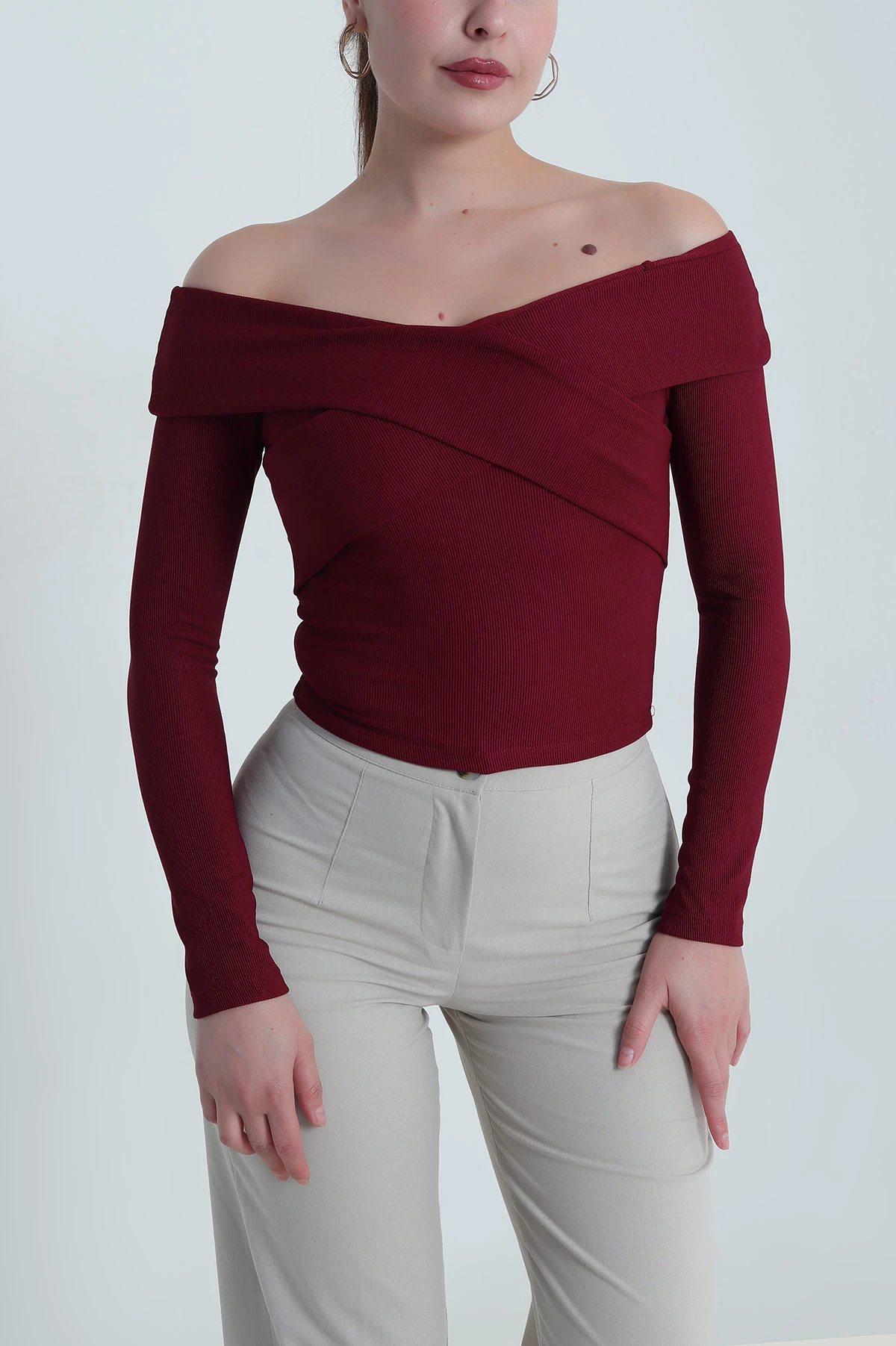 Bordo Yeni Sezon Ottoman Kadın Bluz 484632