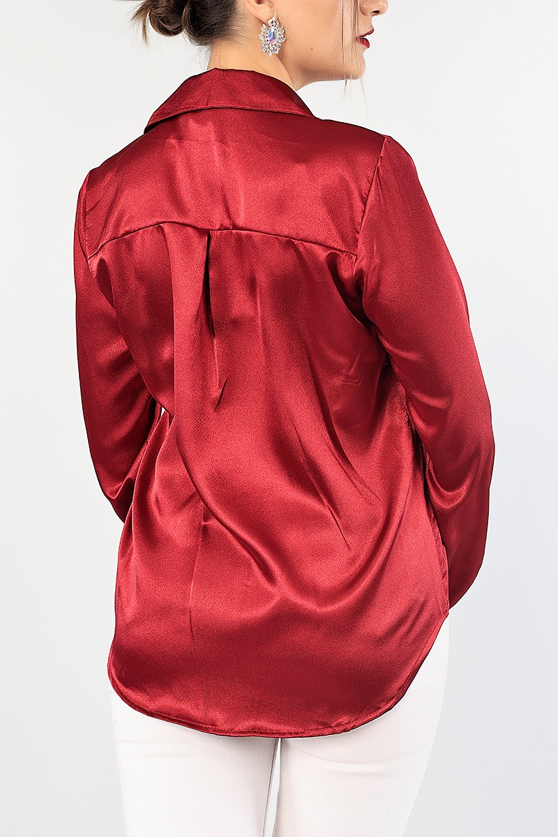 Bordo Yeni Sezon Saten Gömlek 86423