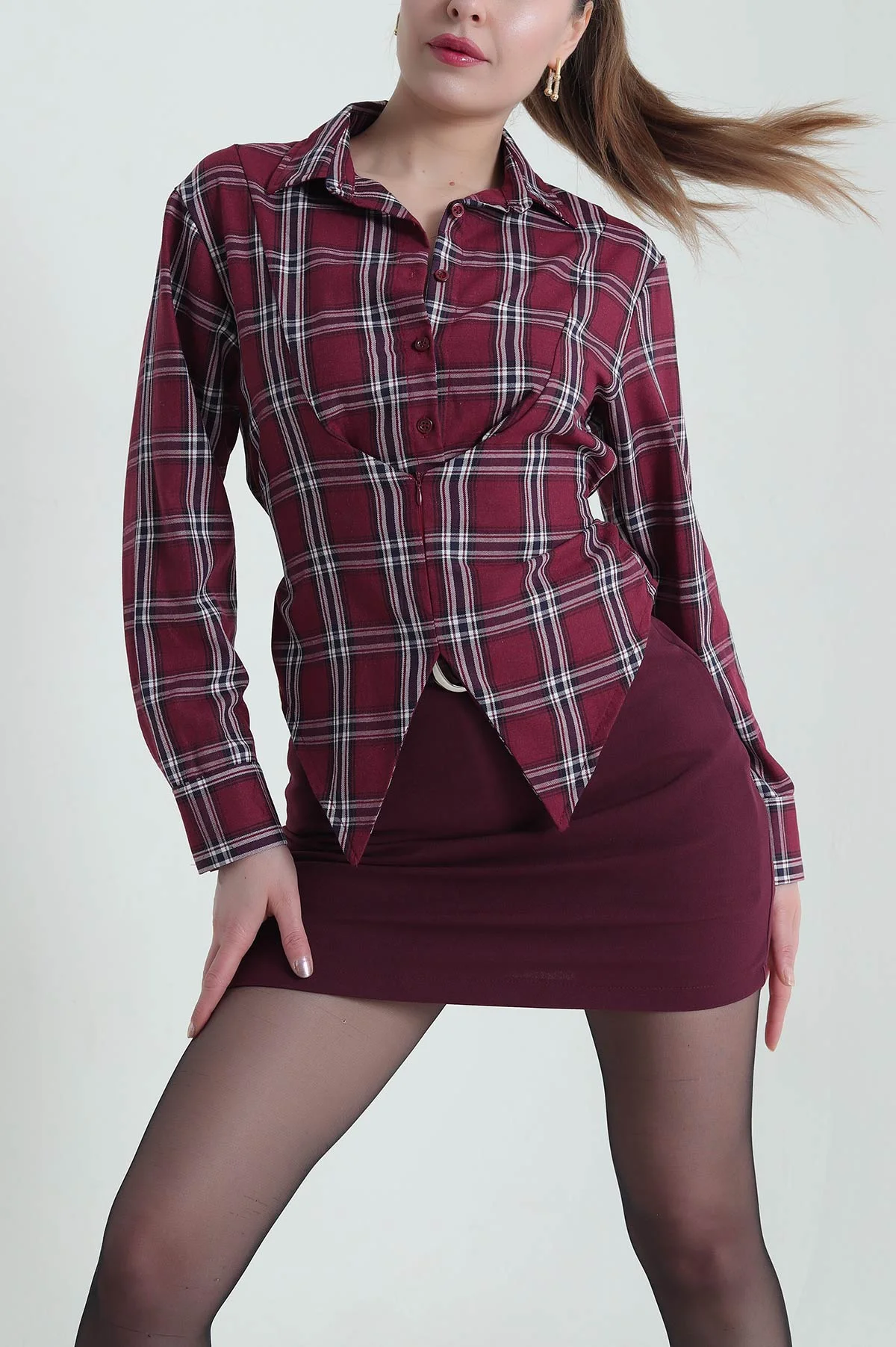 Bordo Yeni Sezon Tasarım Kadın Gömlek 434995