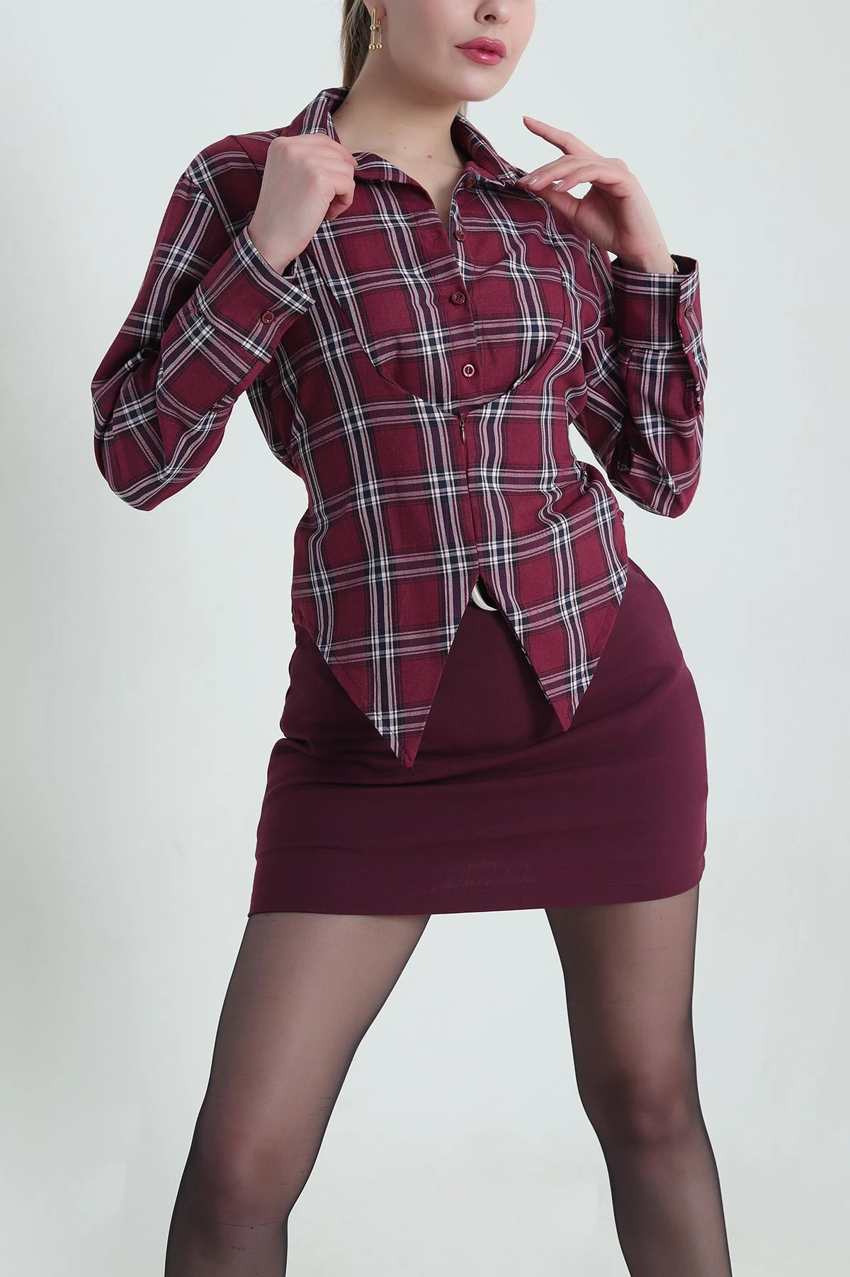 Bordo Yeni Sezon Tasarım Kadın Gömlek 434995