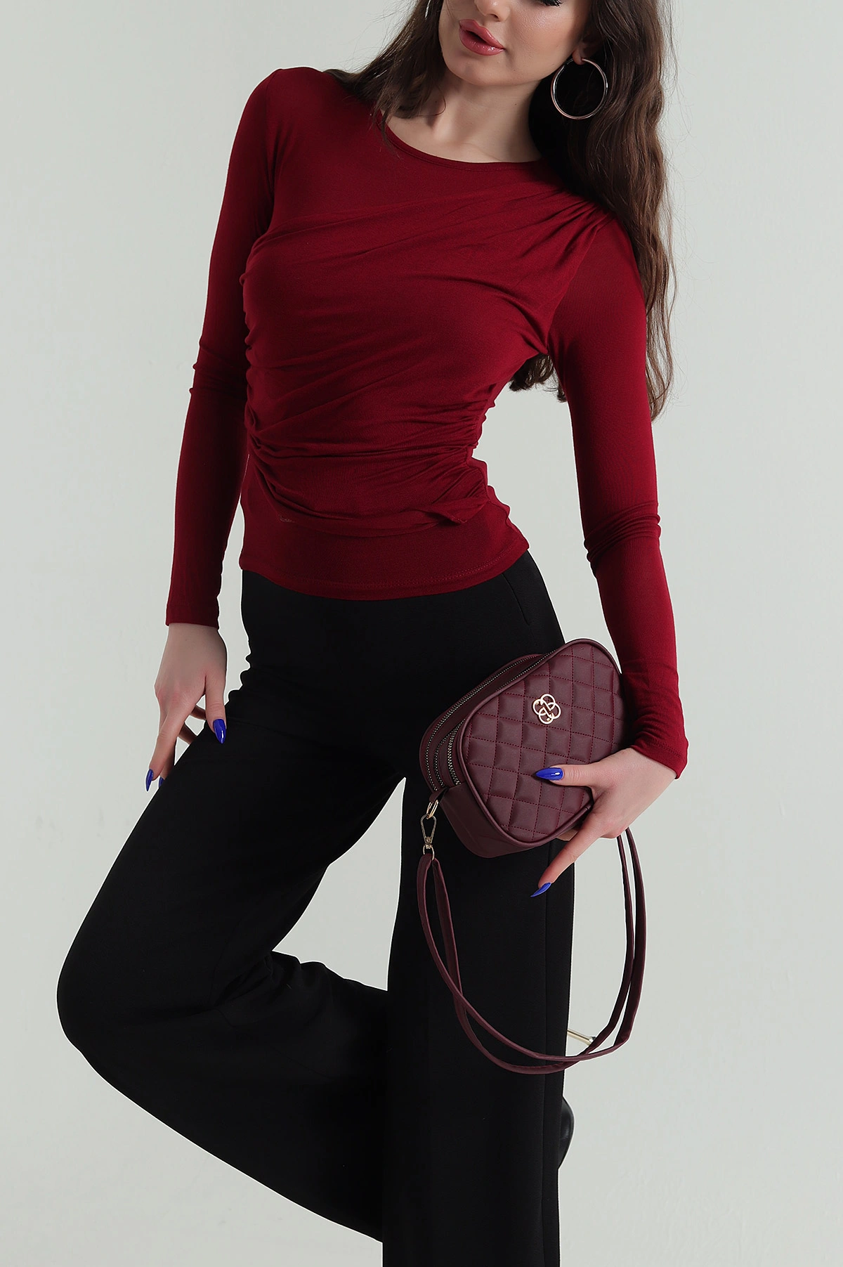 Bordo Yeni Sezon Transparan Viskon Kadın Bluz 424780
