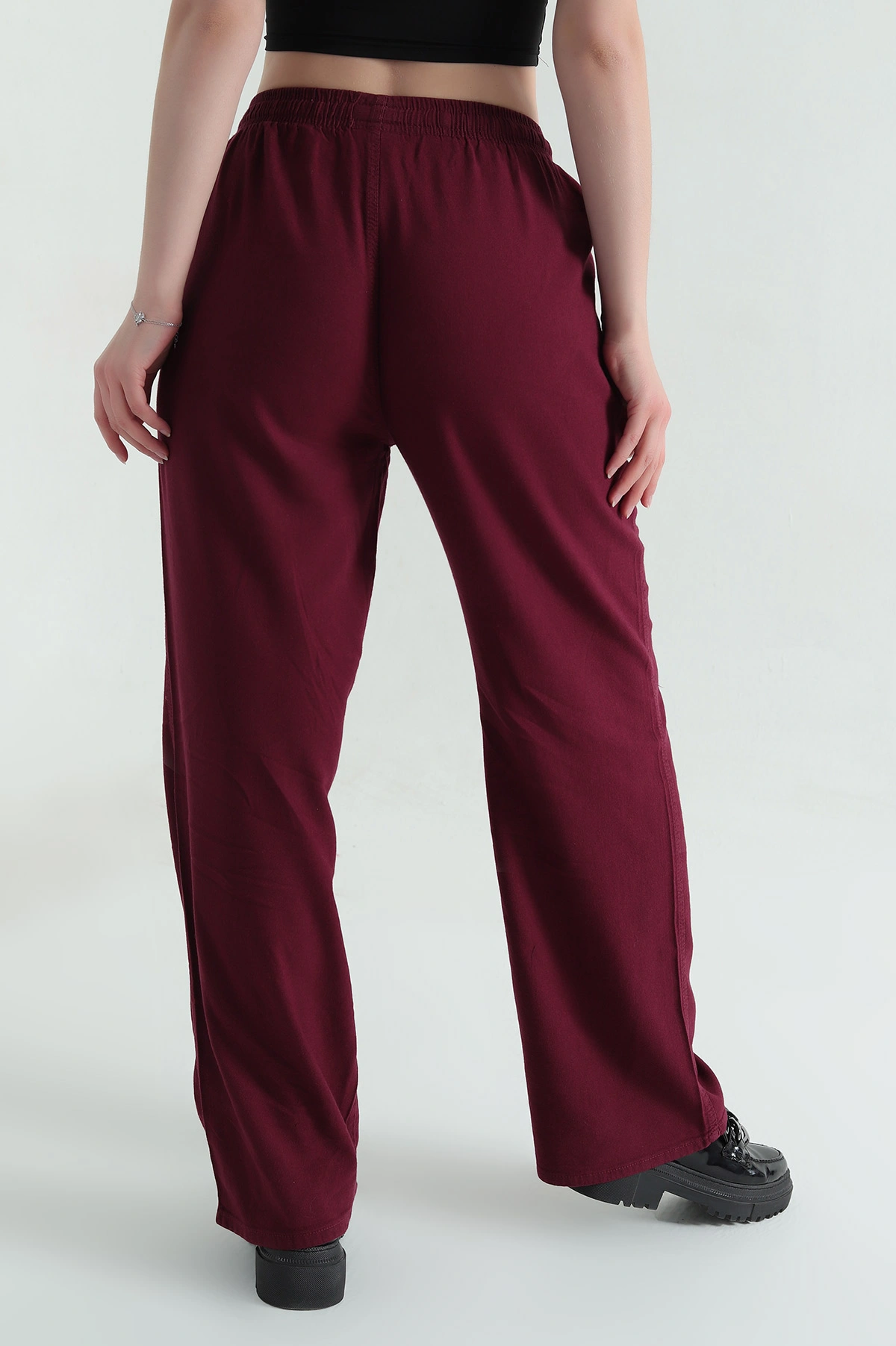 Bordo Yüksek Bel Viskon Kadın Pantolon 354455