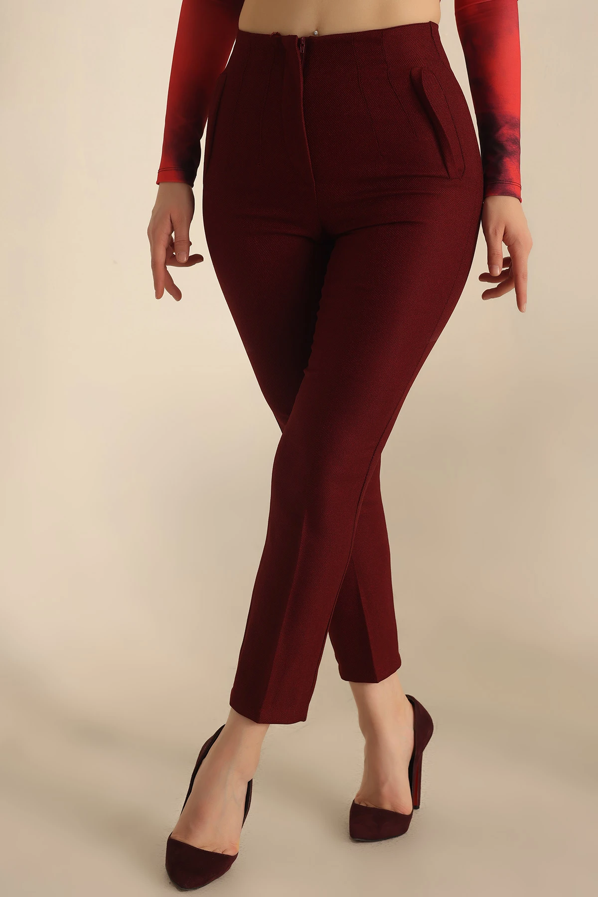 Bordo Yün Efekt Bayan Pantolon 234260