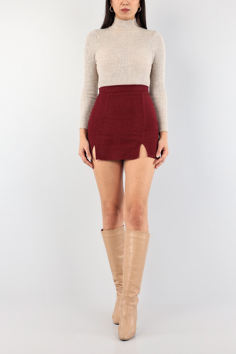 Bordo Yün Efekt Kaşe Etek 89852
