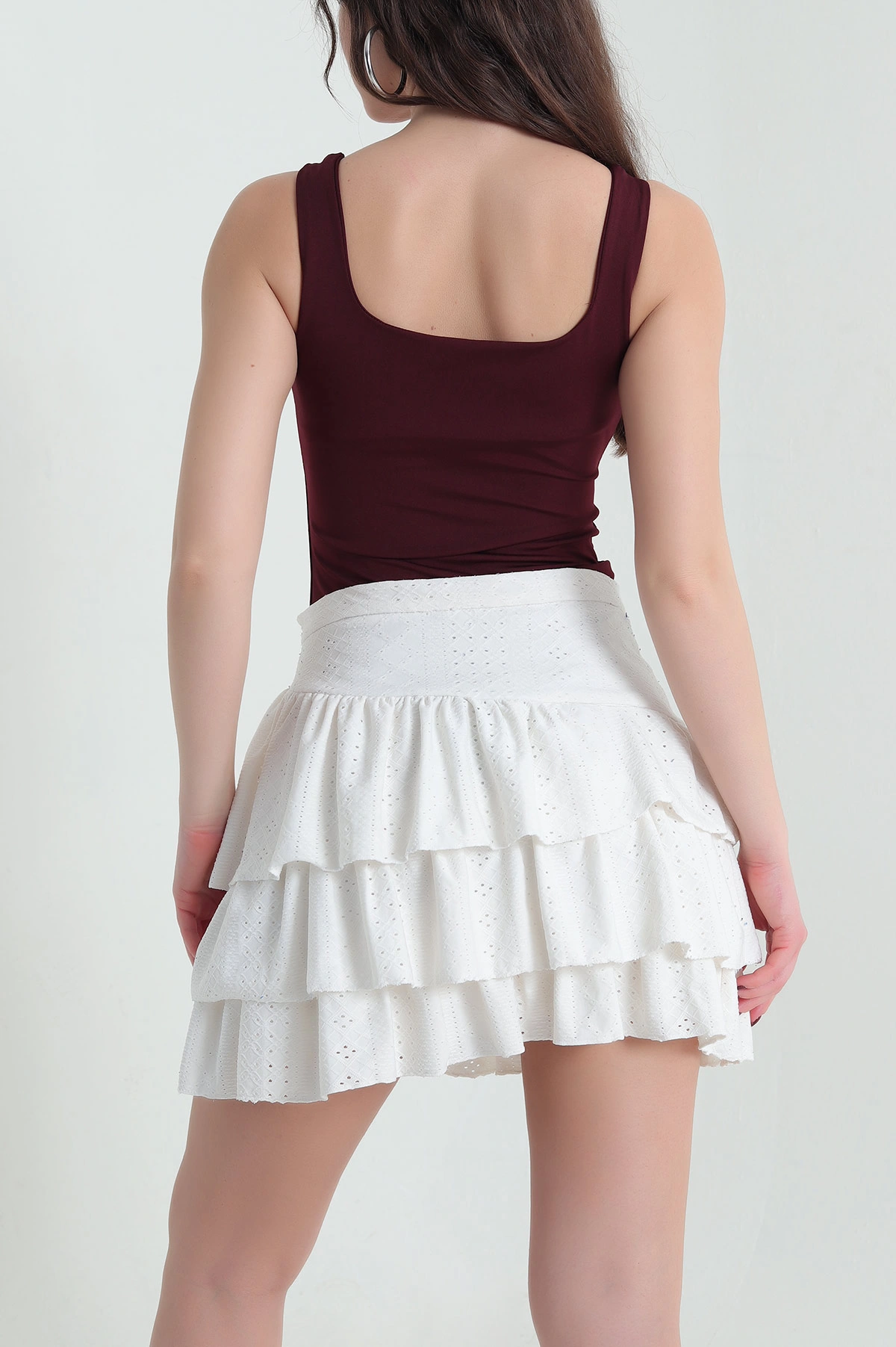 Bordo Zıbın Kare Yaka Scuba Kadın Bluz 432382