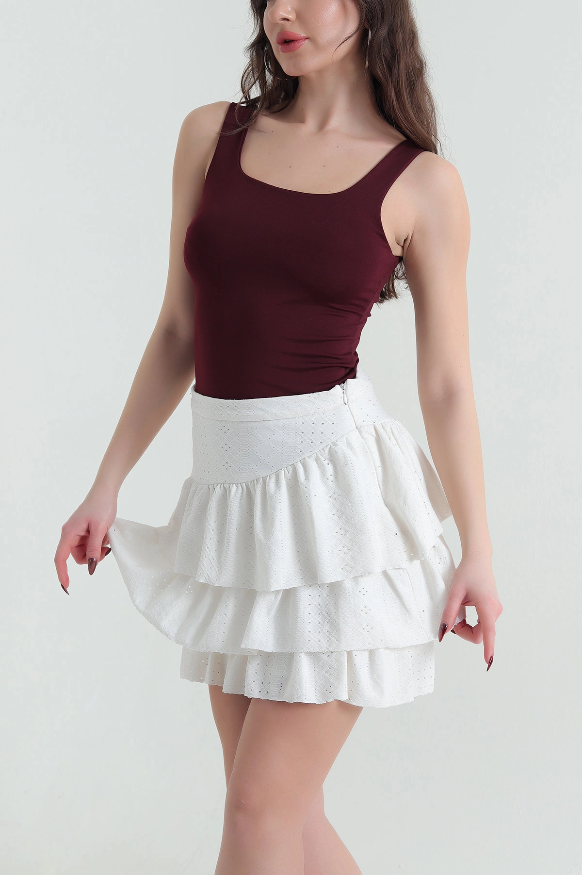 Bordo Zıbın Kare Yaka Scuba Kadın Bluz 432382