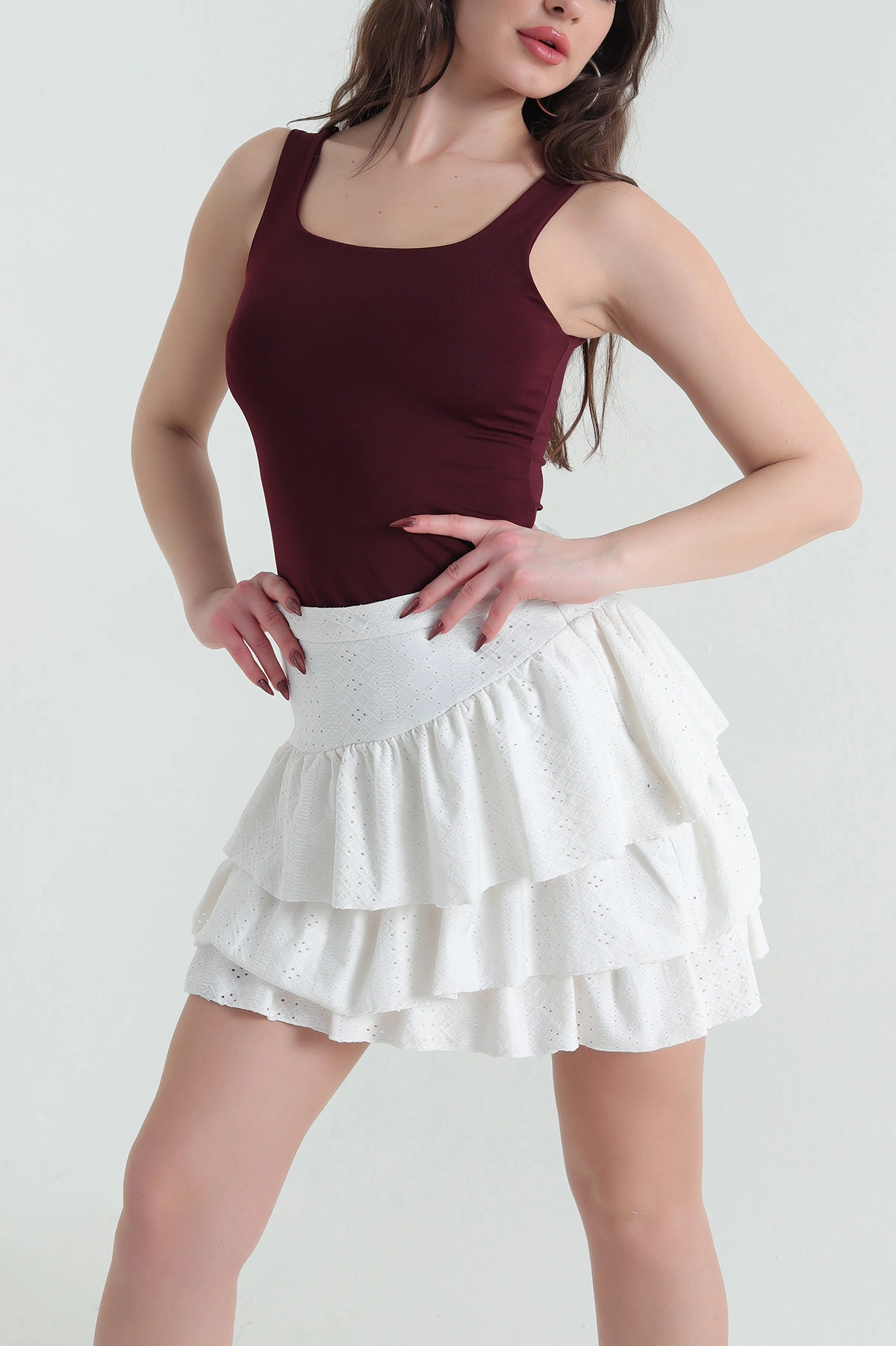Bordo Zıbın Kare Yaka Scuba Kadın Bluz 432382