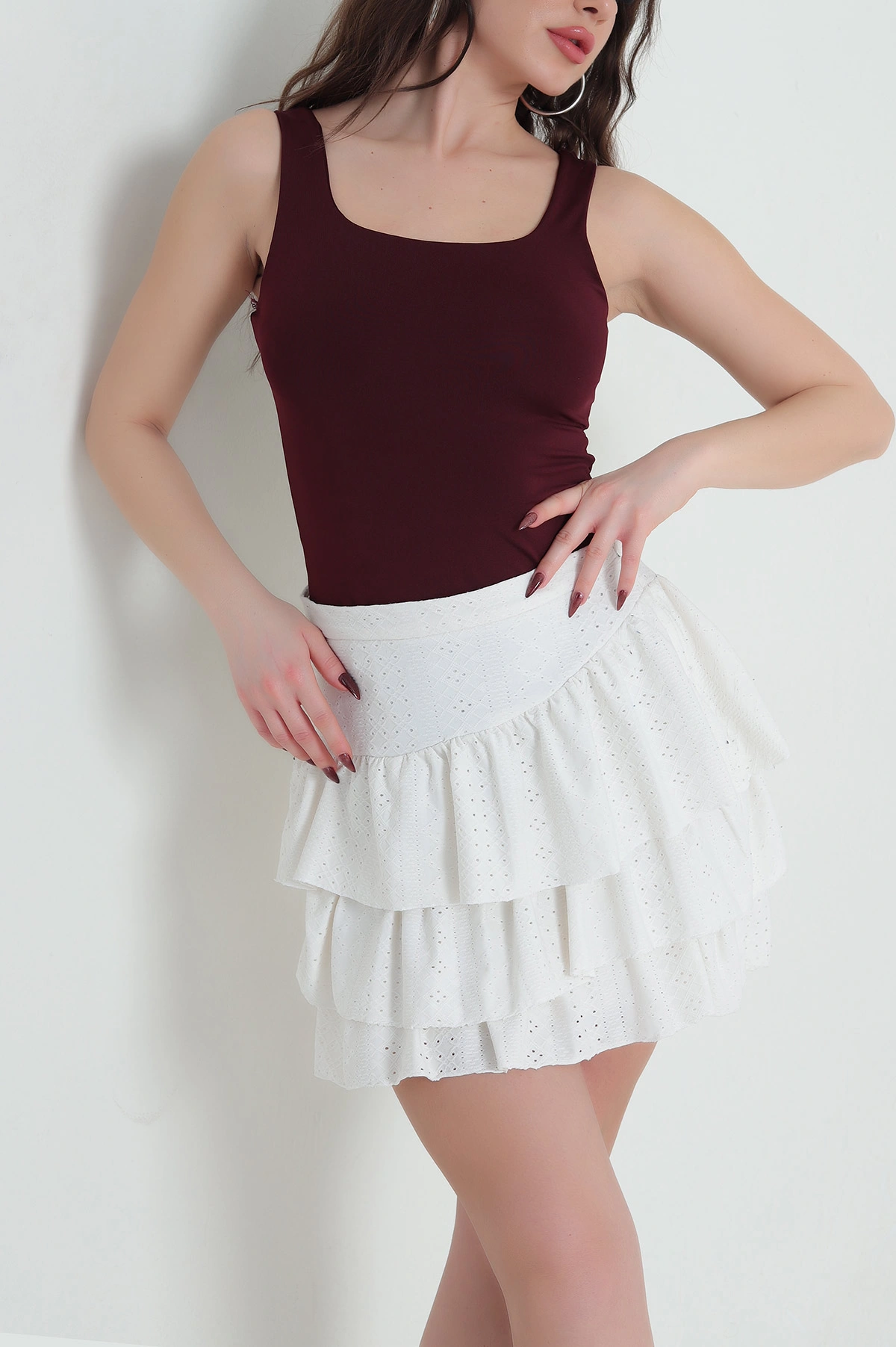 Bordo Zıbın Kare Yaka Scuba Kadın Bluz 432382