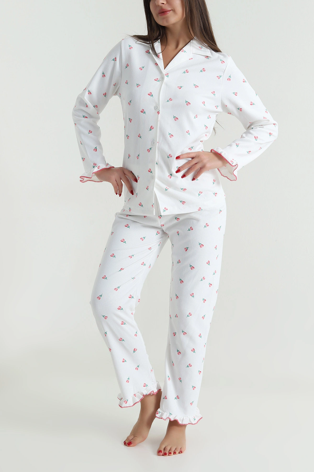 Bürümcük Düğmeli Kadın Pijama Takımı 493650