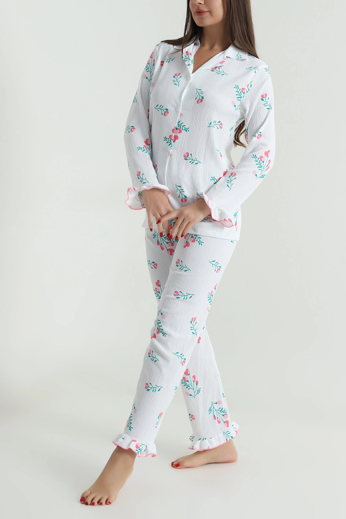 Bürümcük Düğmeli Kadın Pijama Takımı 493651
