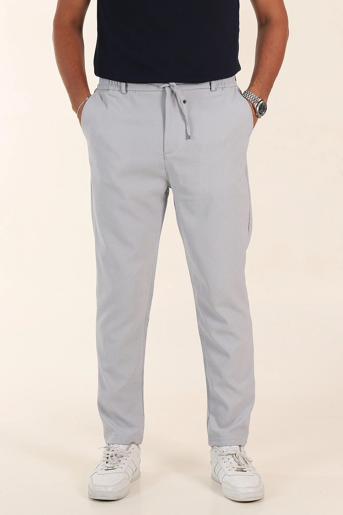 Buz Gri Regular Fit Dokulu Bel Lastikli Erkek Pantolon 382288