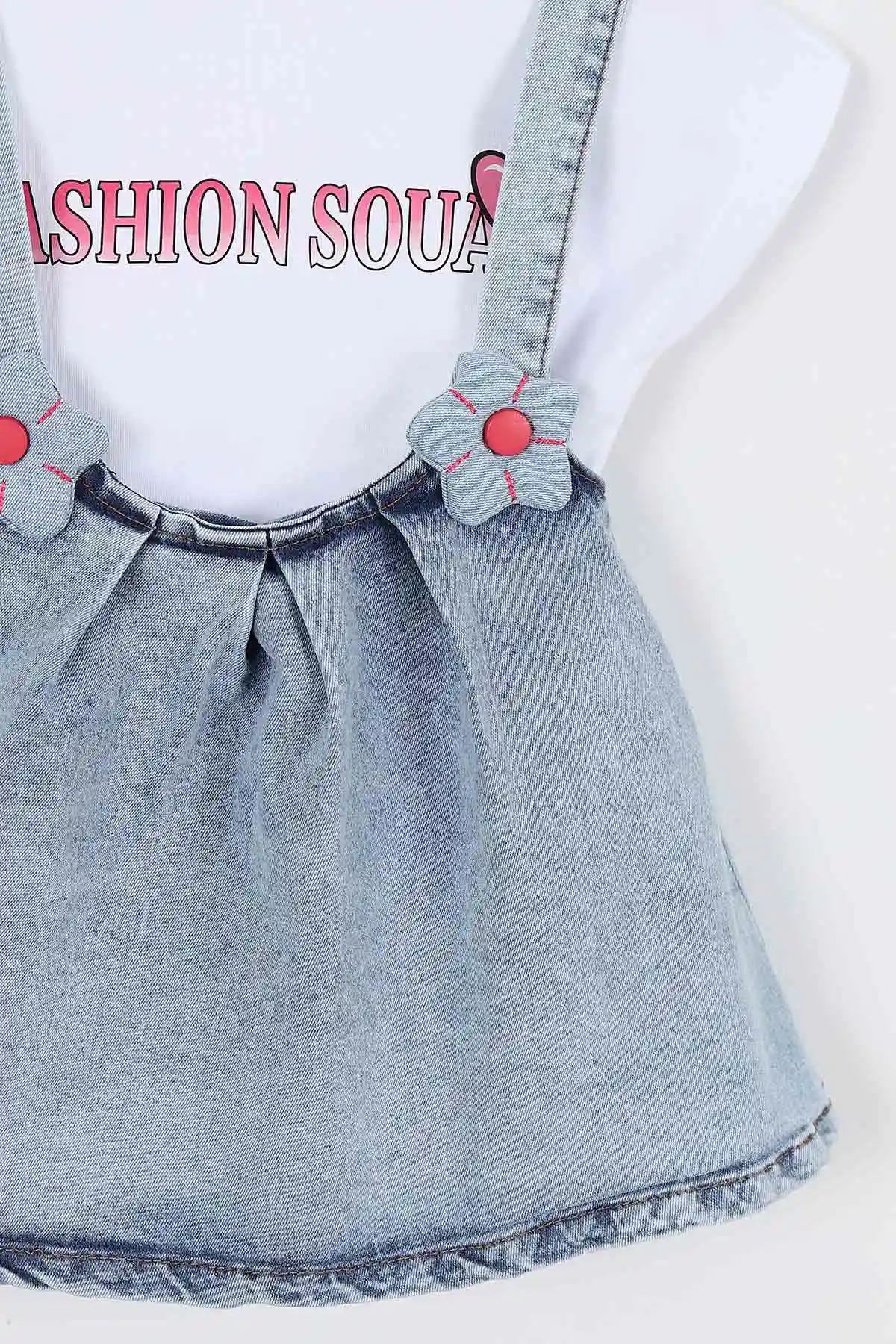 Buz Mavisi (3-7 Yaş)Ayarlanabilir Çiçek Detaylı Askılı Badili Kot Salopet Etek 337511
