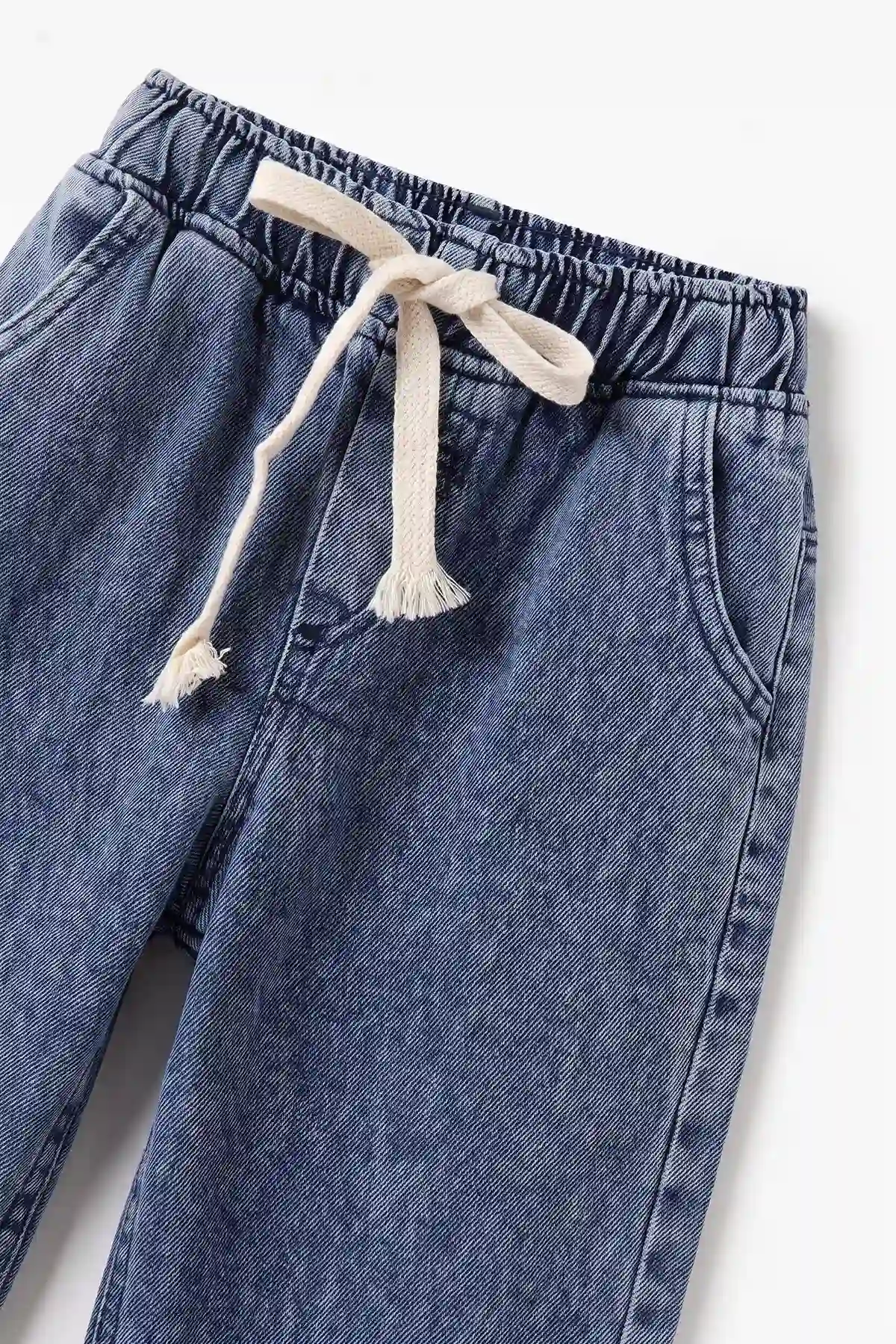 Buz Mavisi (5-12 Yaş) Baggy  Belden Bağlamalı Erkek  Çocuk Kot Pantolon 490861
