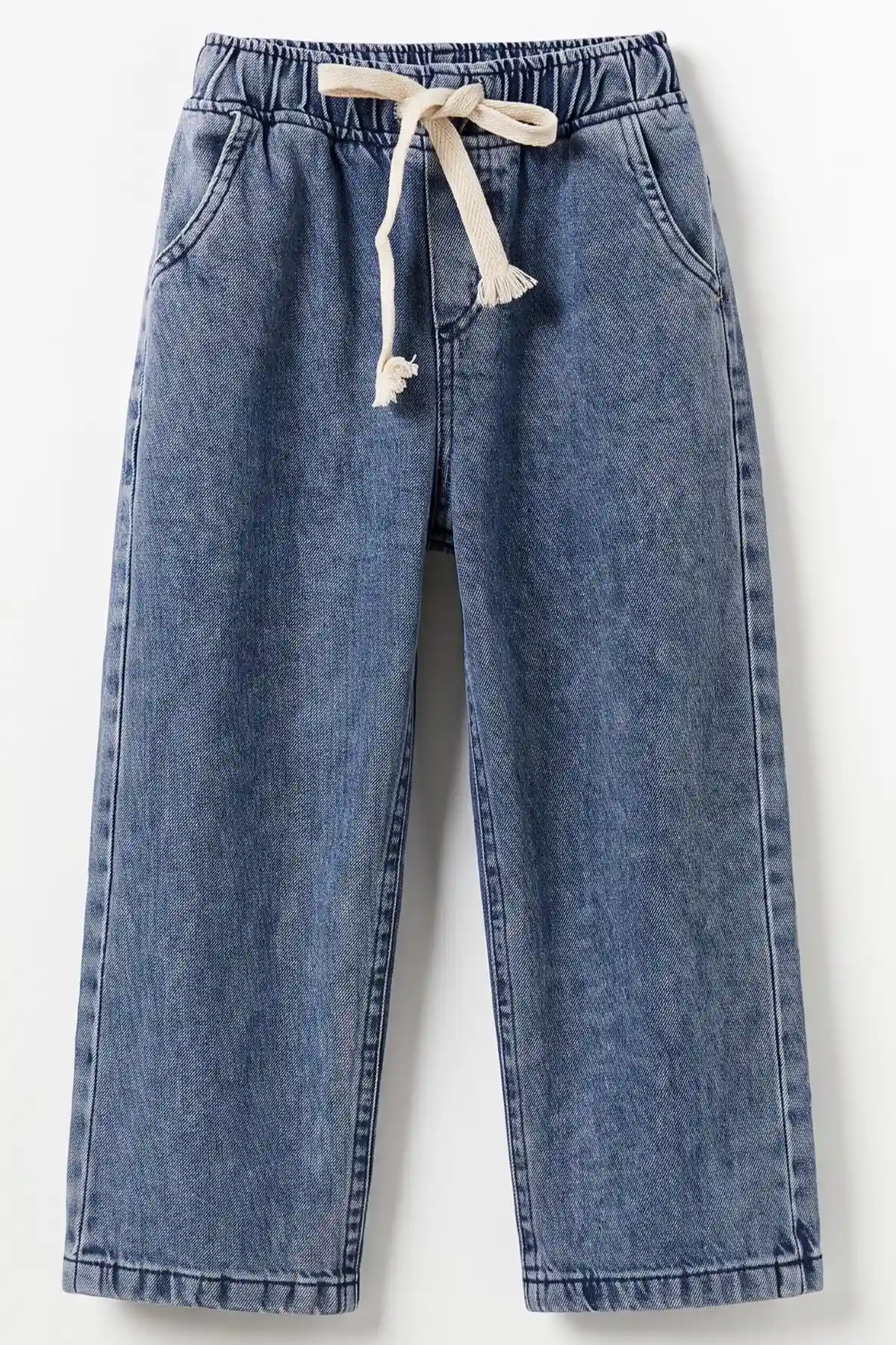 Buz Mavisi (5-12 Yaş) Baggy  Belden Bağlamalı Erkek  Çocuk Kot Pantolon 490861