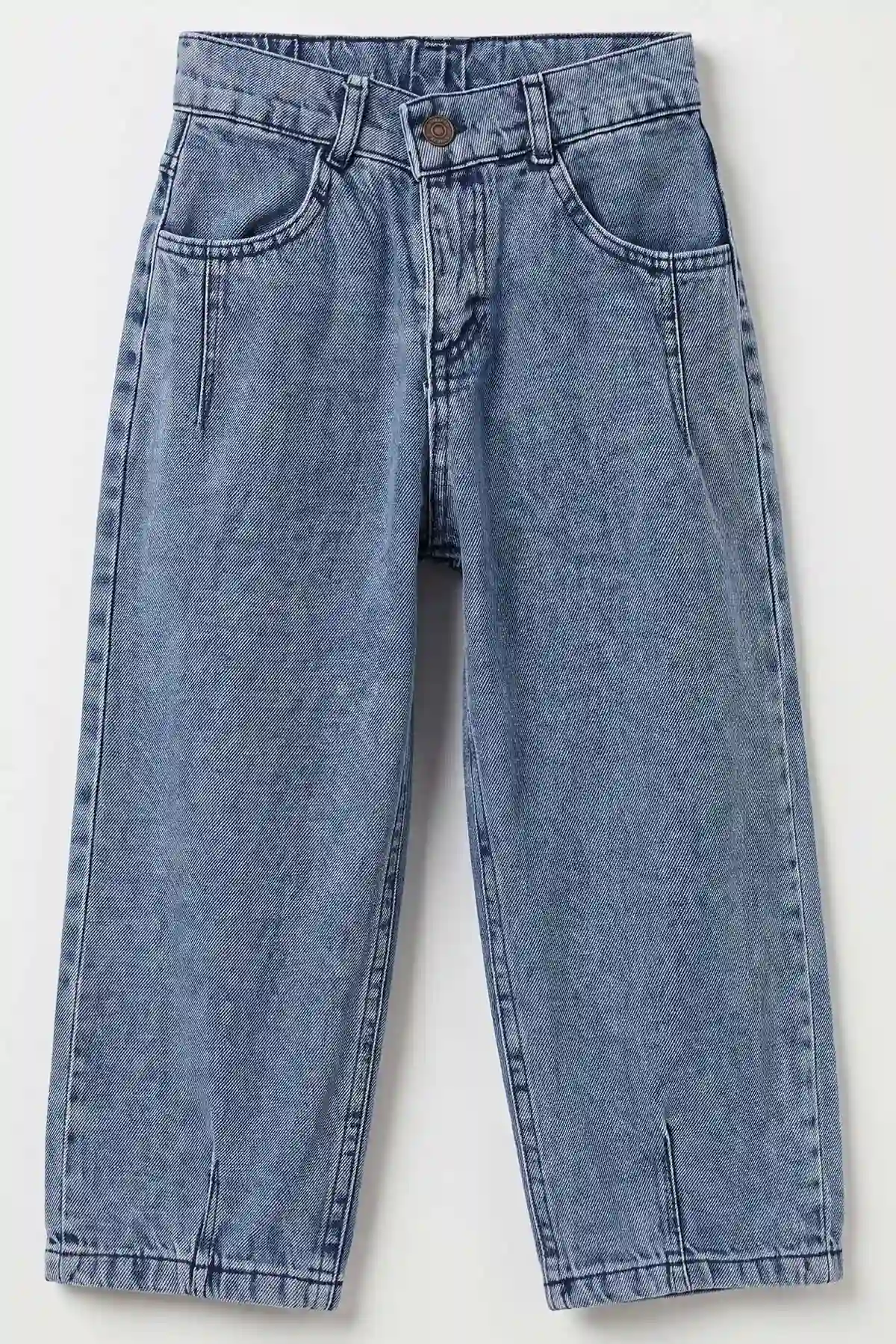 Buz Mavisi (5-12 Yaş) Pensli  Baggy    Erkek  Çocuk Kot Pantolon 490866