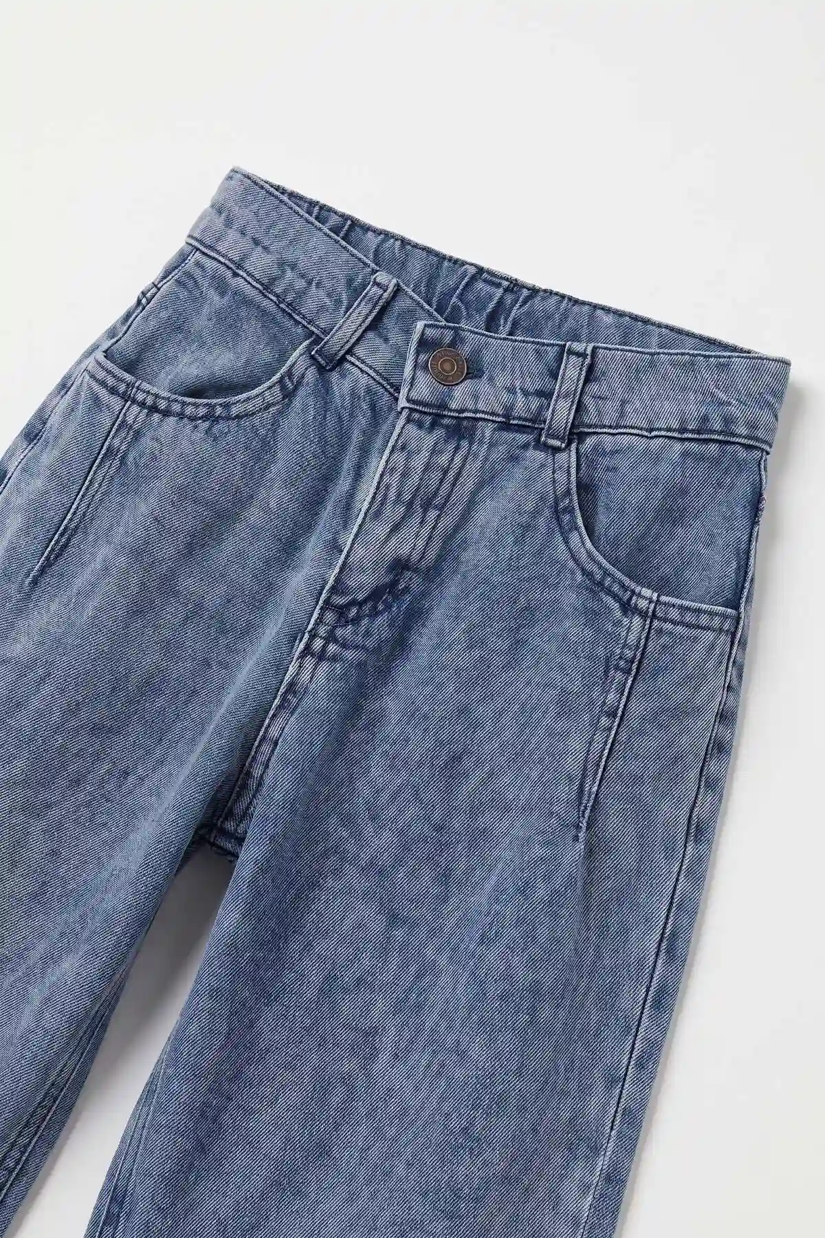 Buz Mavisi (5-12 Yaş) Pensli Baggy Erkek Çocuk Kot Pantolon 490866